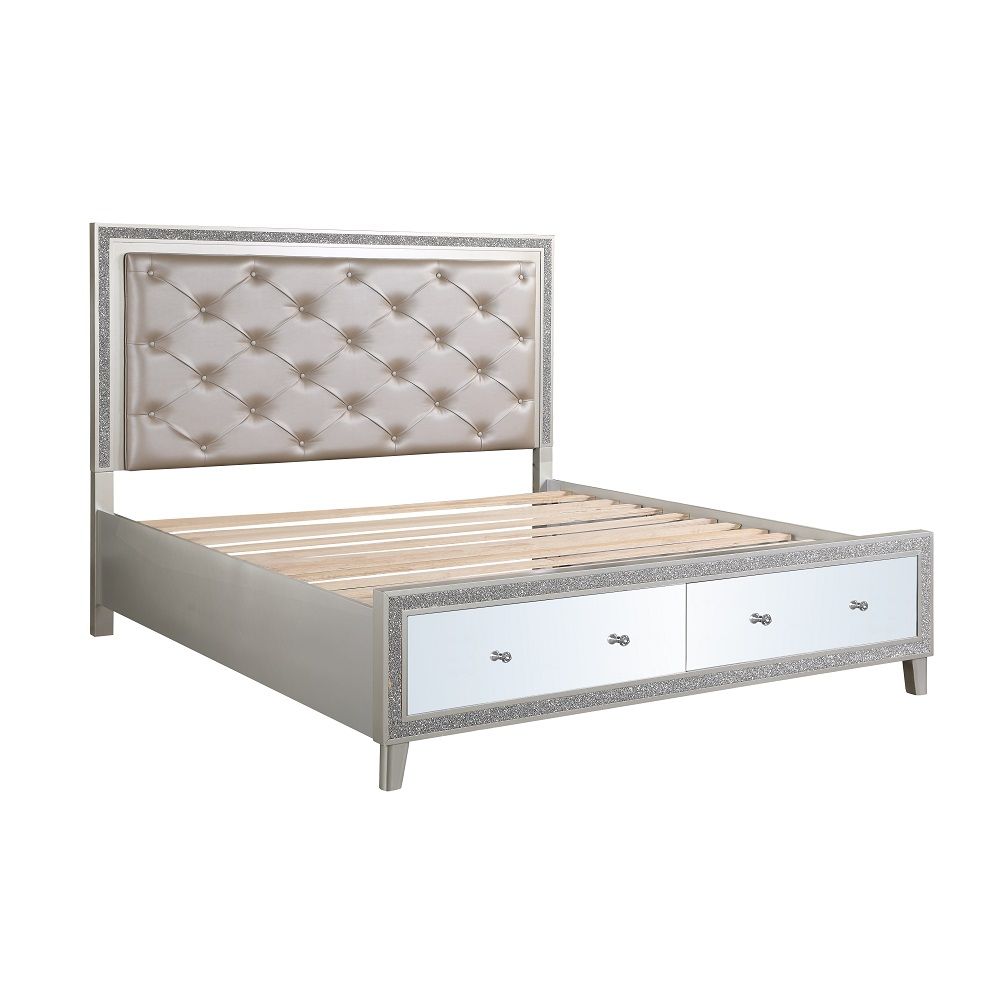 Sliverfluff - California King Bed With LED & Storages - Synthetic Leather & Champagne, beige, view 2