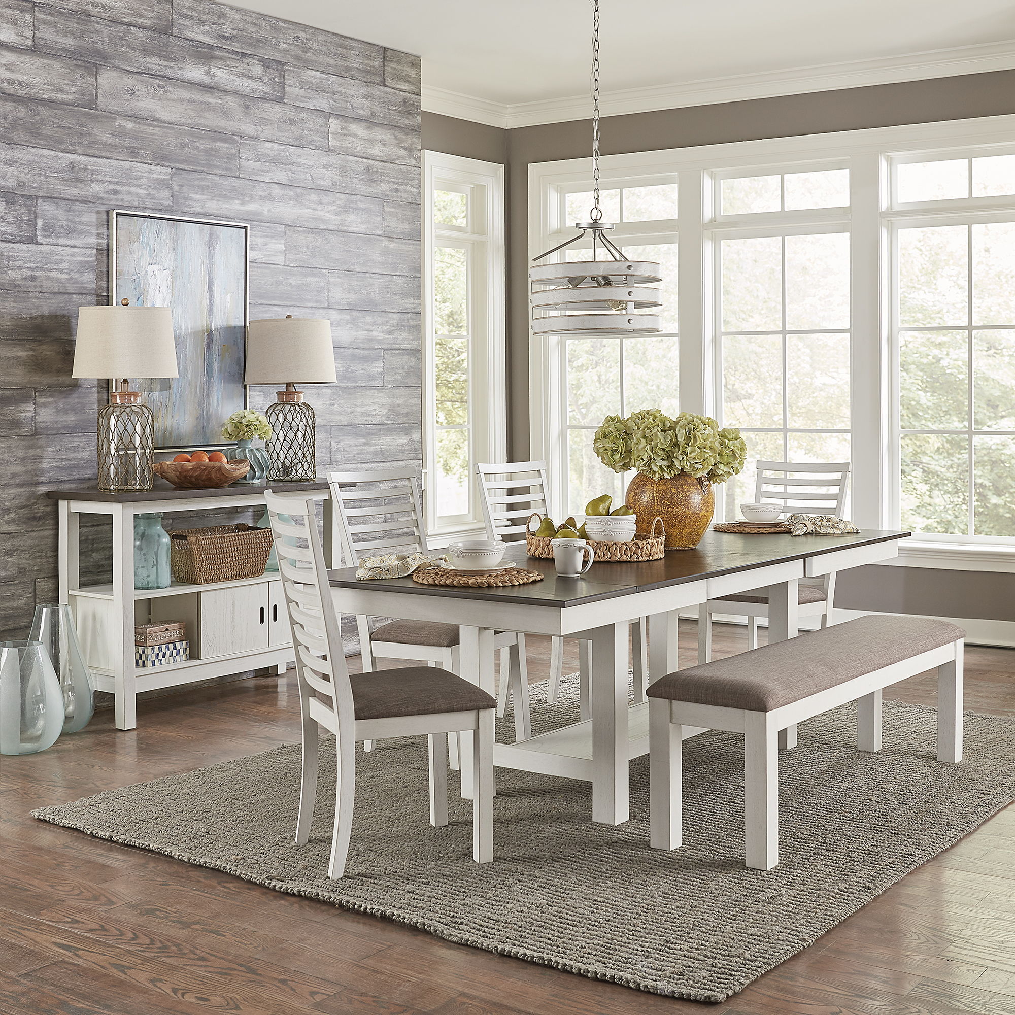 Liberty Furniture Brook Bay - 6 Piece Trestle Table Set (Ladder Chair Back) - White