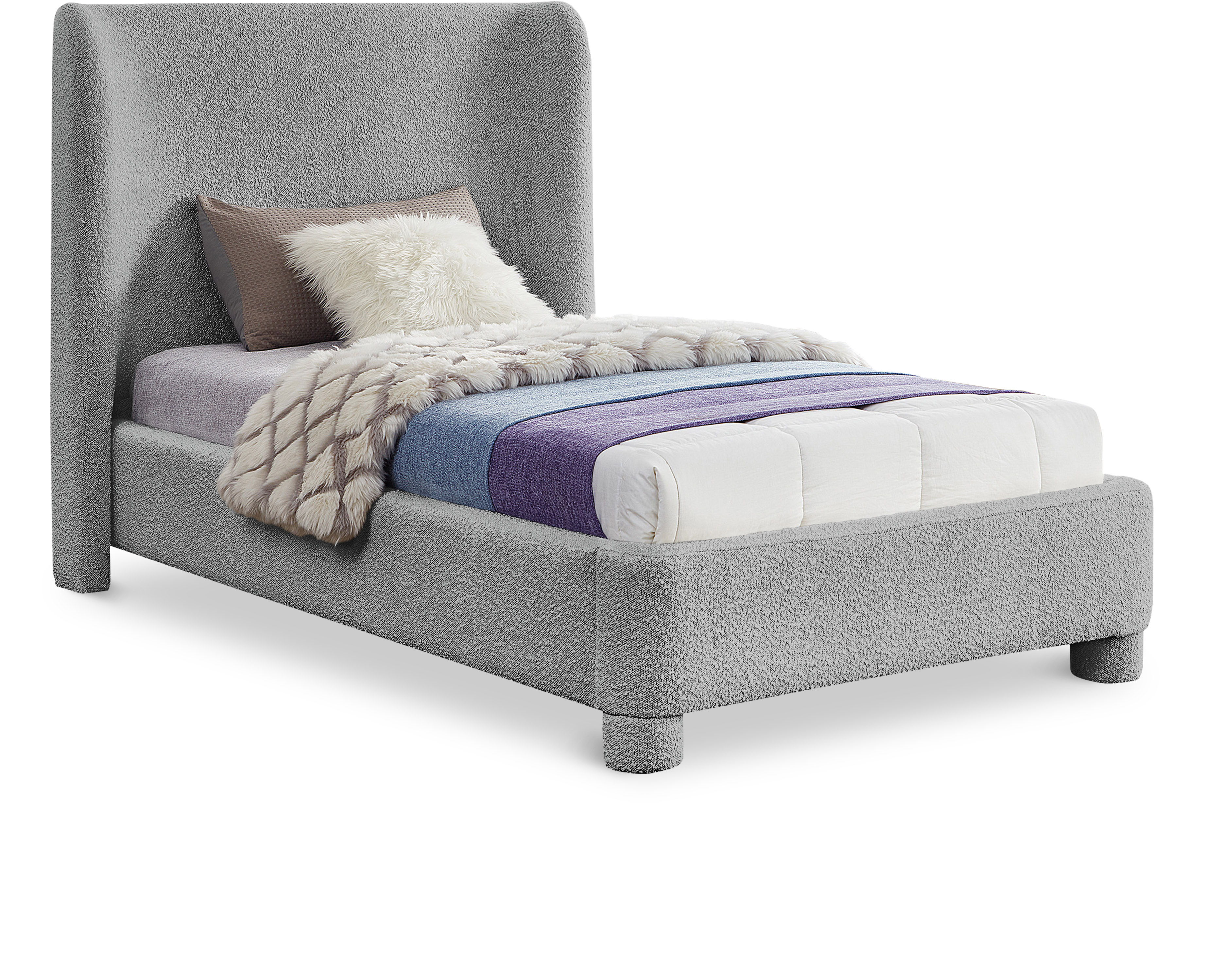 Penny - Boucle Fabric Twin Bed - Gray