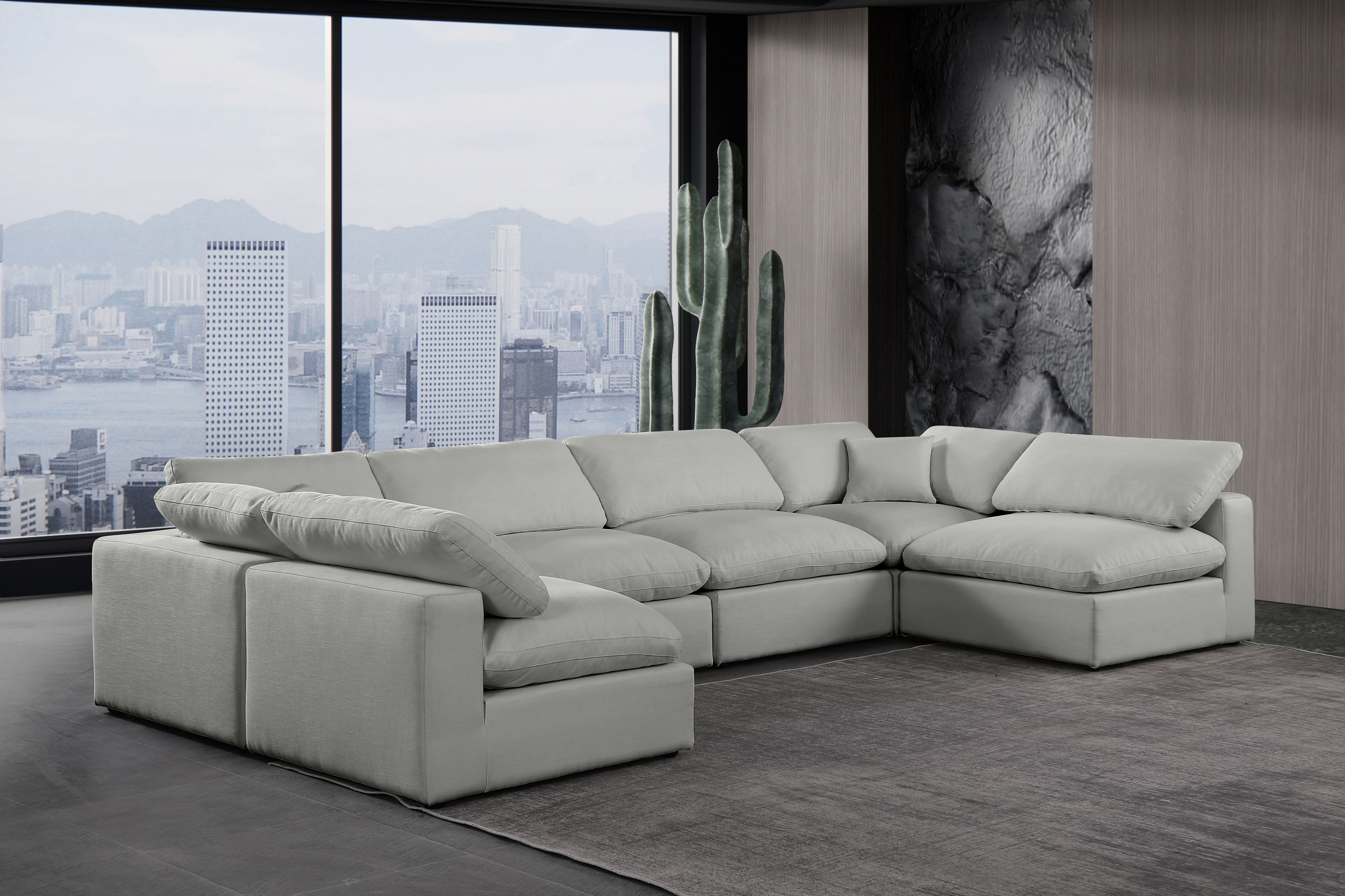 Comfy - 6 Piece Linen Modular Armless Sectional - Gray