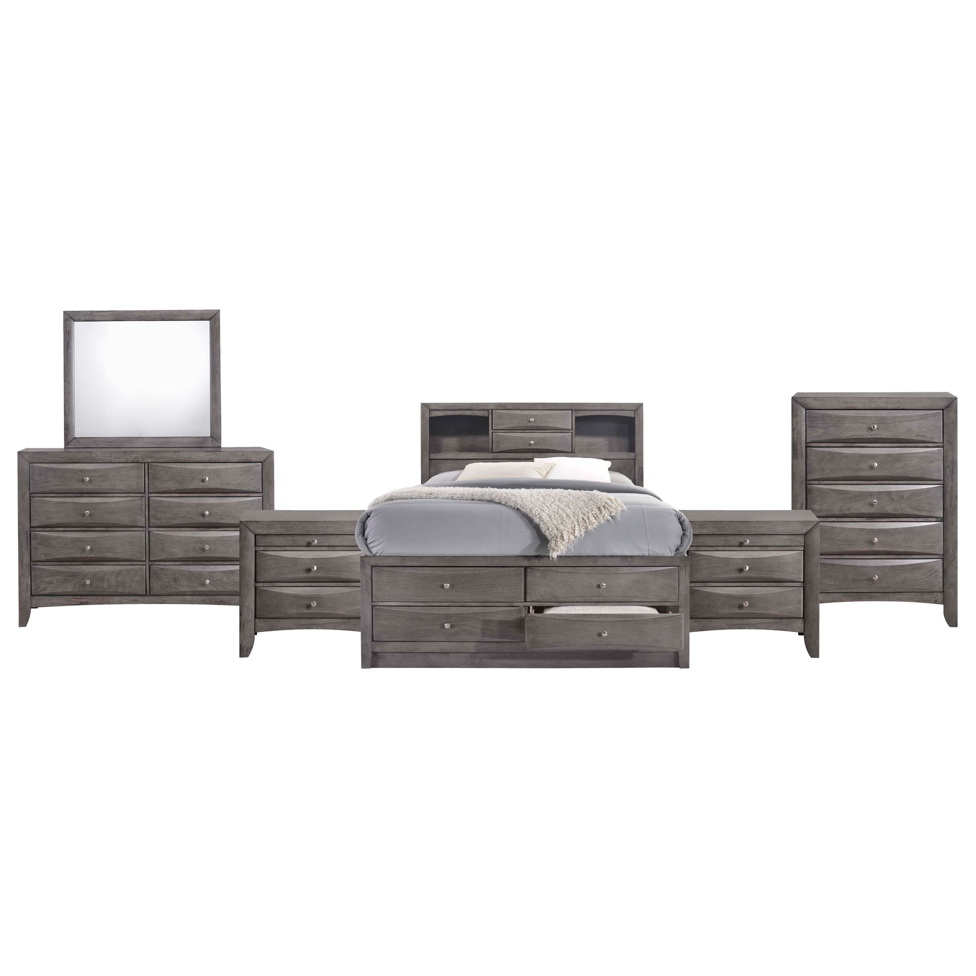 Emily - Queen Storage 6 Piece Bedroom Set - Weathered Gray