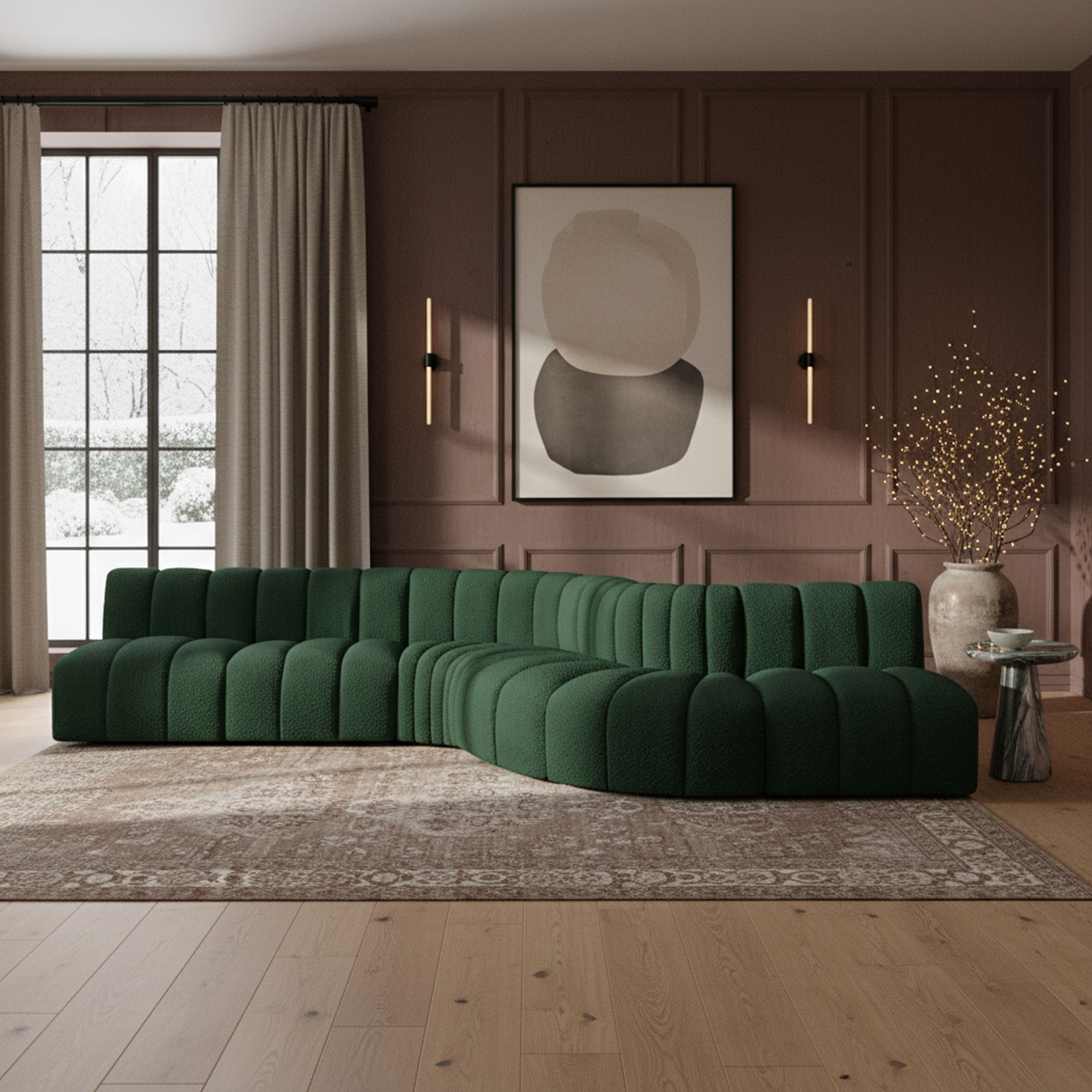 Arc - Boucle Fabric 7 Piece Modular Sofa - Green