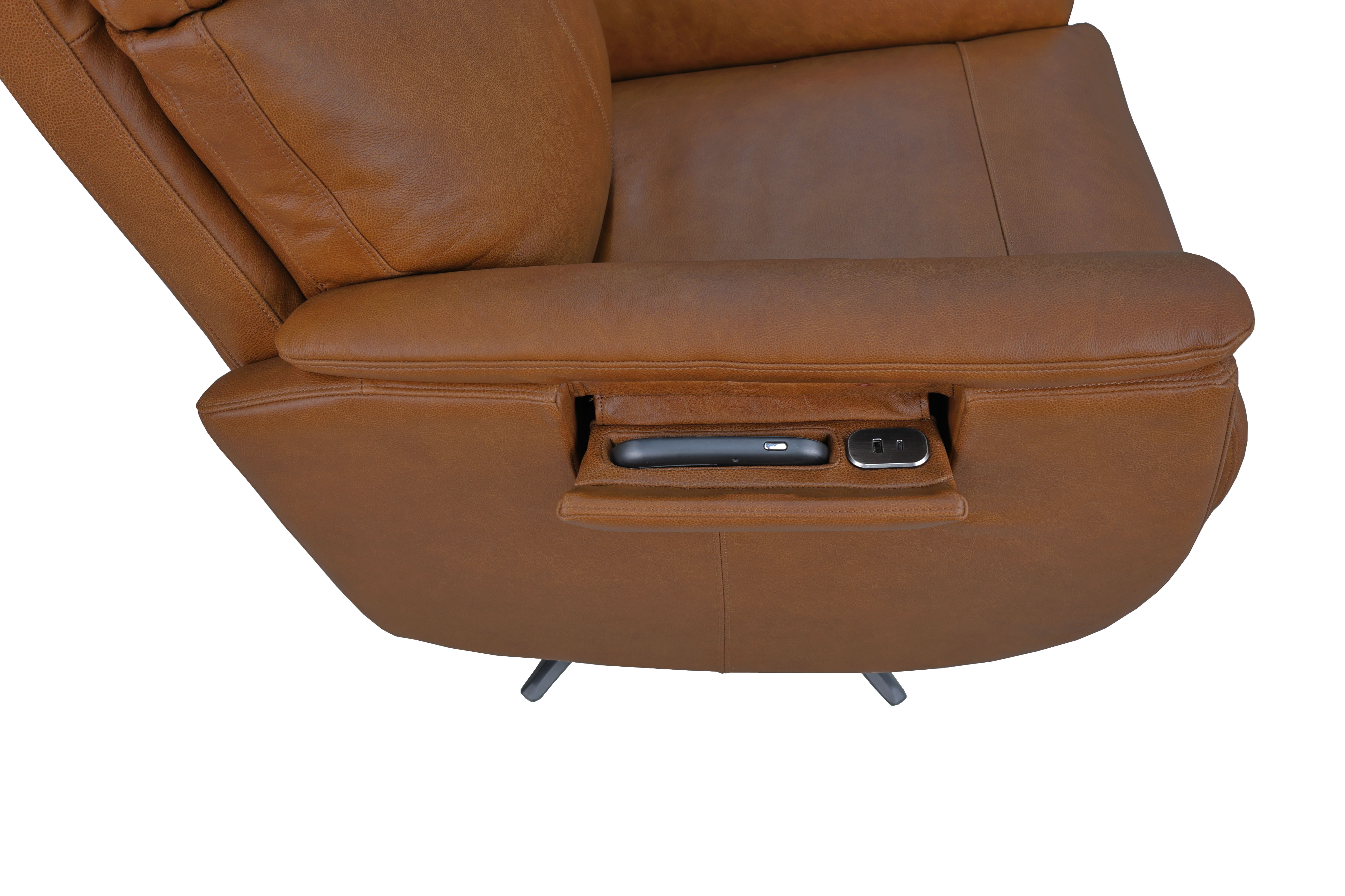 Cove - Power Swivel Recliner With Power Headrest, Lumbar, Heat, & Massage - Autumn, dark brown, view 4