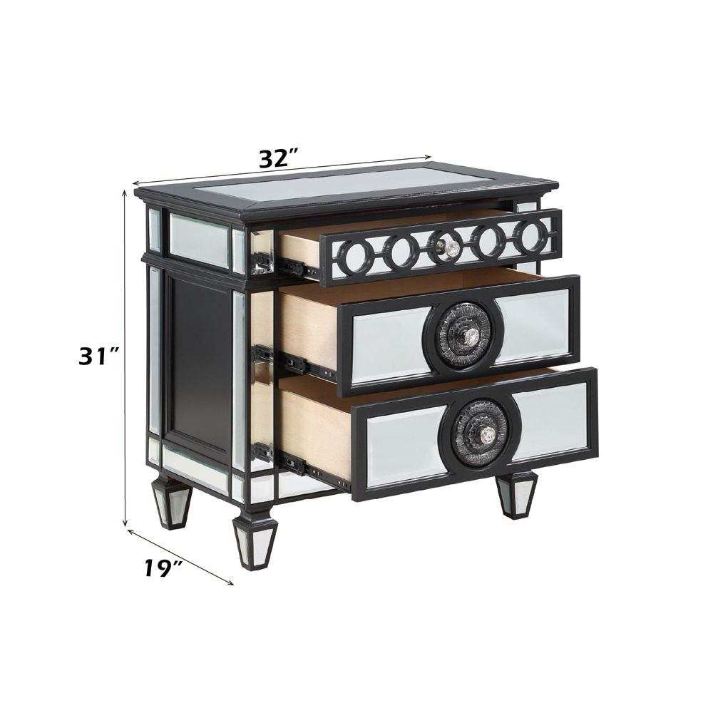 Varian II - Nightstand - Mirrored, Black & Sliver, black, view 6