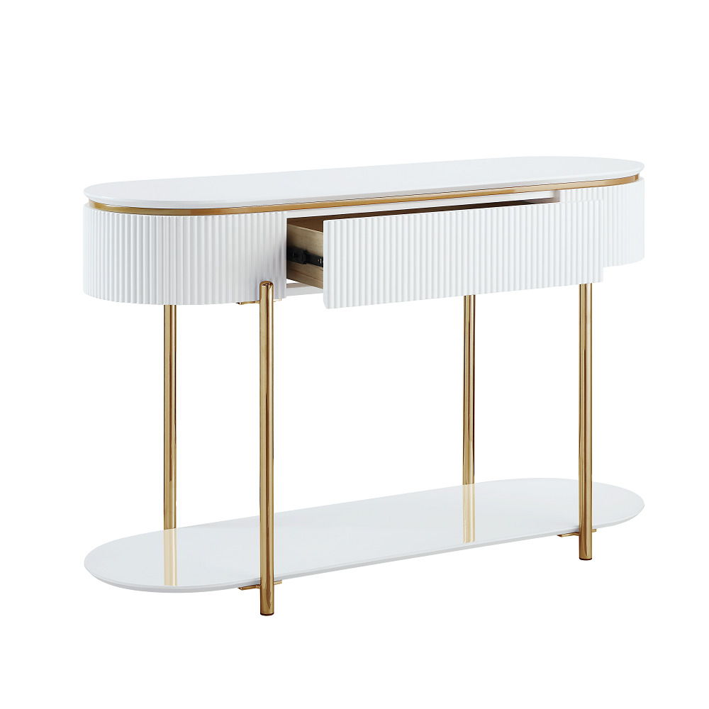 Daveigh - Sofa Table - White High Gloss & Gold, white, view 3