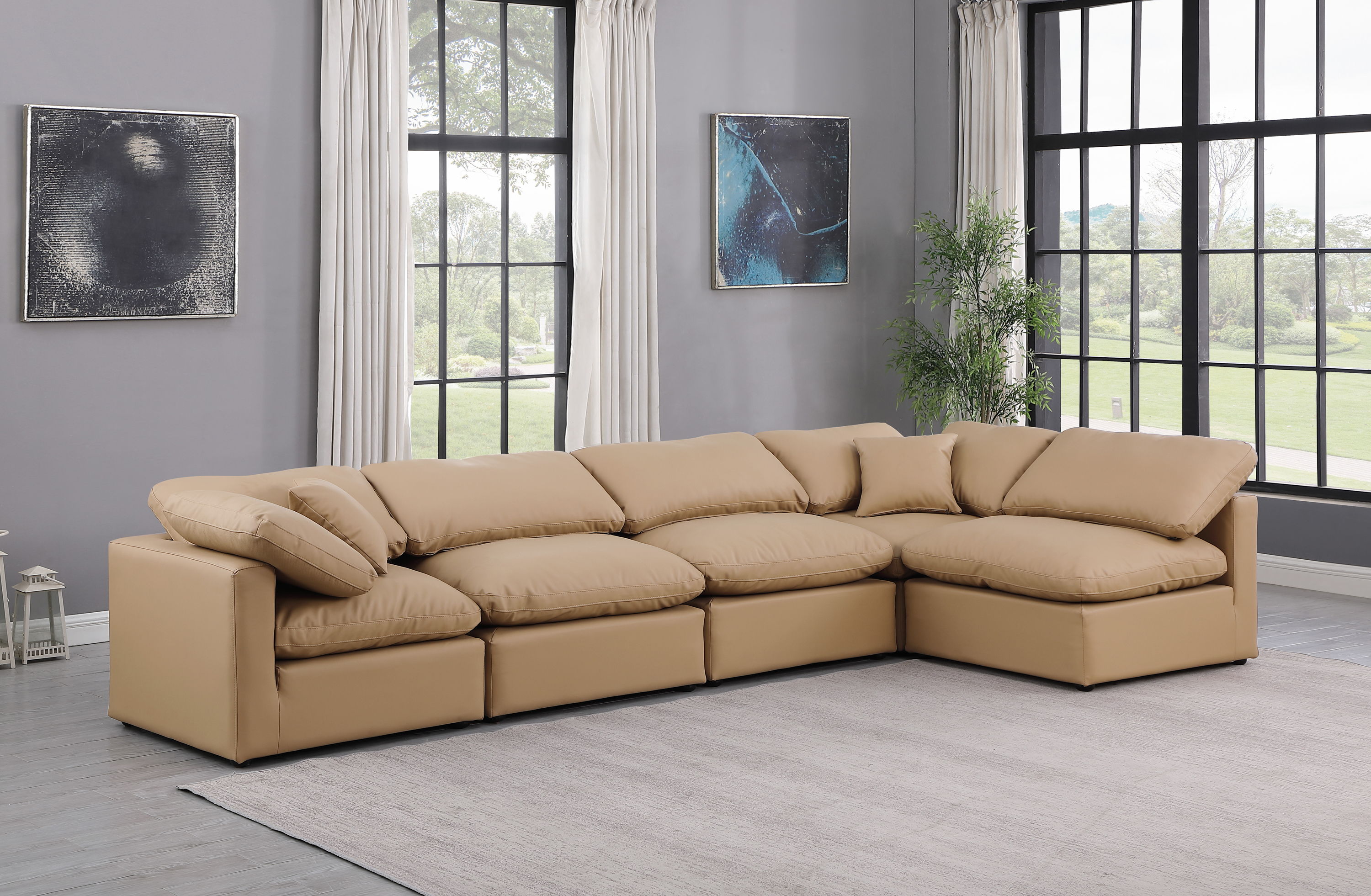 Indulge - Faux Leather 5 Piece Modular Sectional - Tan