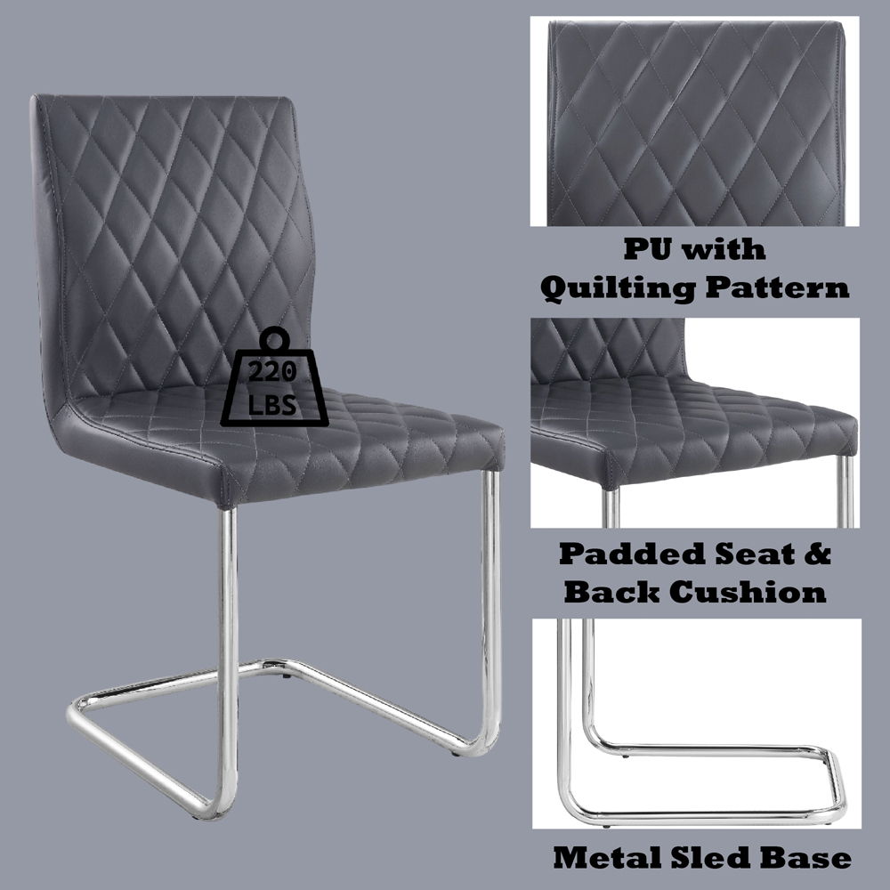 Ansonia - Side Chair (Set of 2) - Gray Synthetic Leather & Chrome, black, view 7