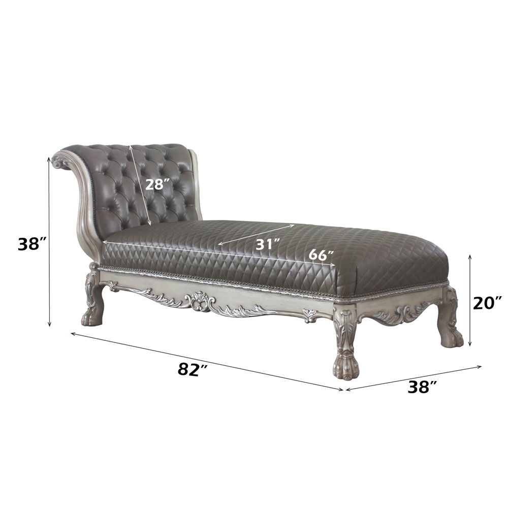 Dresden - Chaise With Pillow - Namibia Synthetic Leather & Vintage Bone White, dark gray, view 5