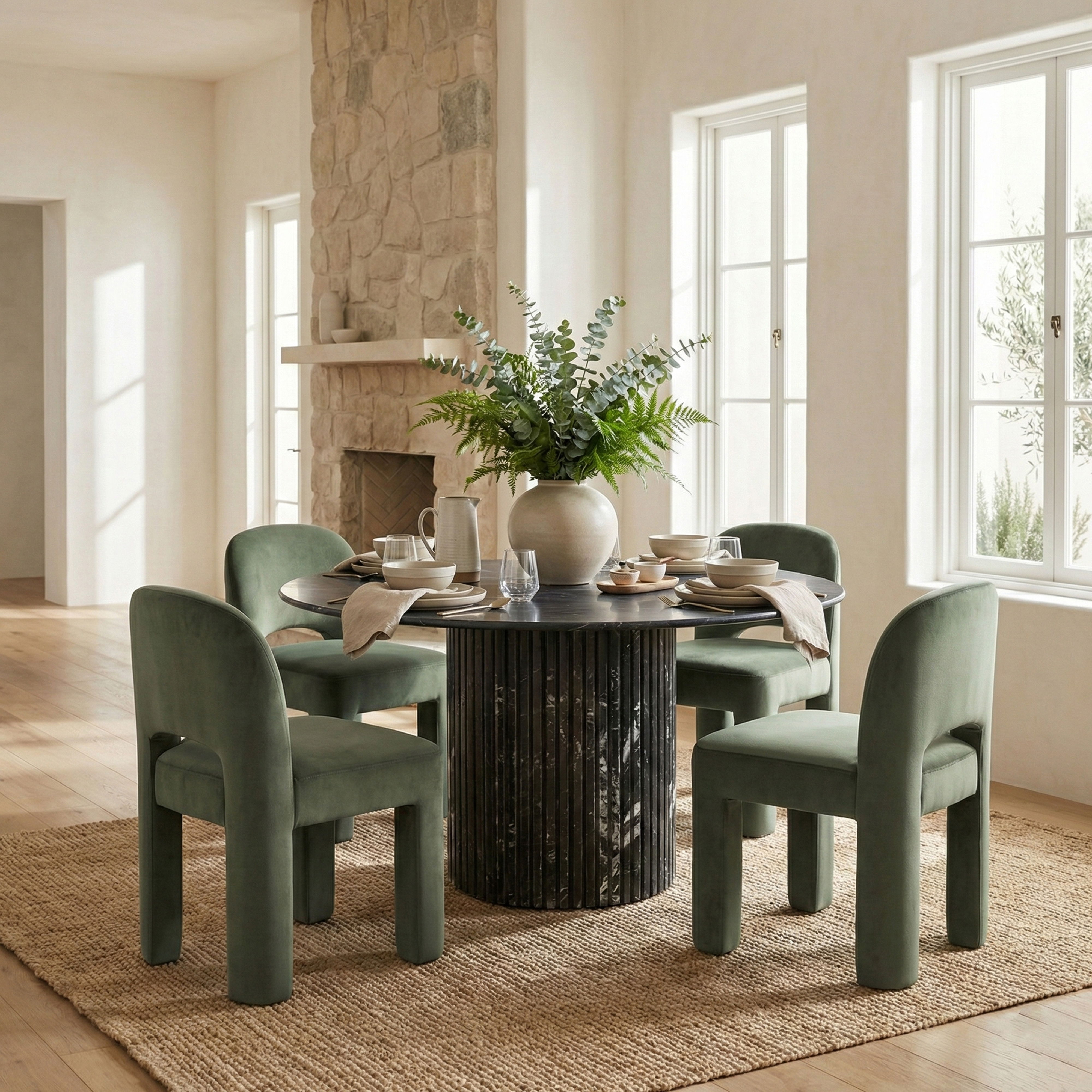 Celine - Velvet Performance Fabric Upholstered Dining Chair (Set of 2) - Green