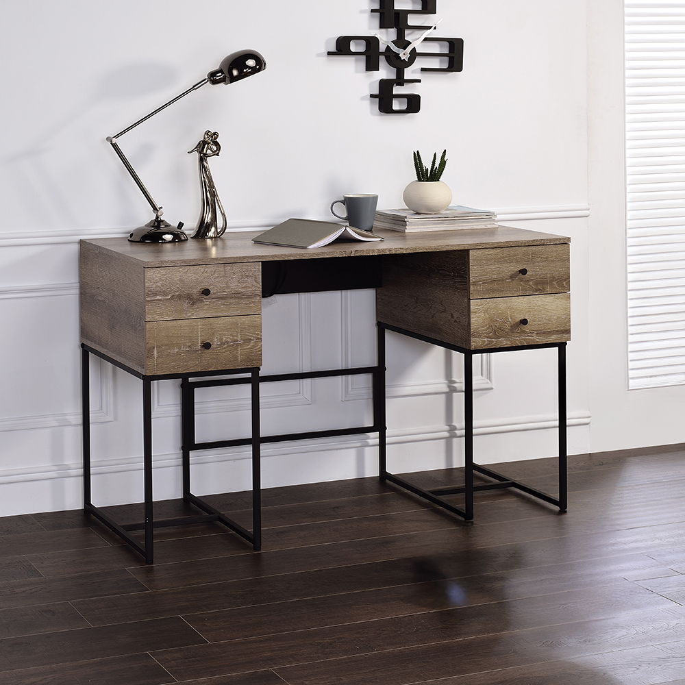Desirre - Writing Desk With USB - Rustic Oak & Black, beige, view 8