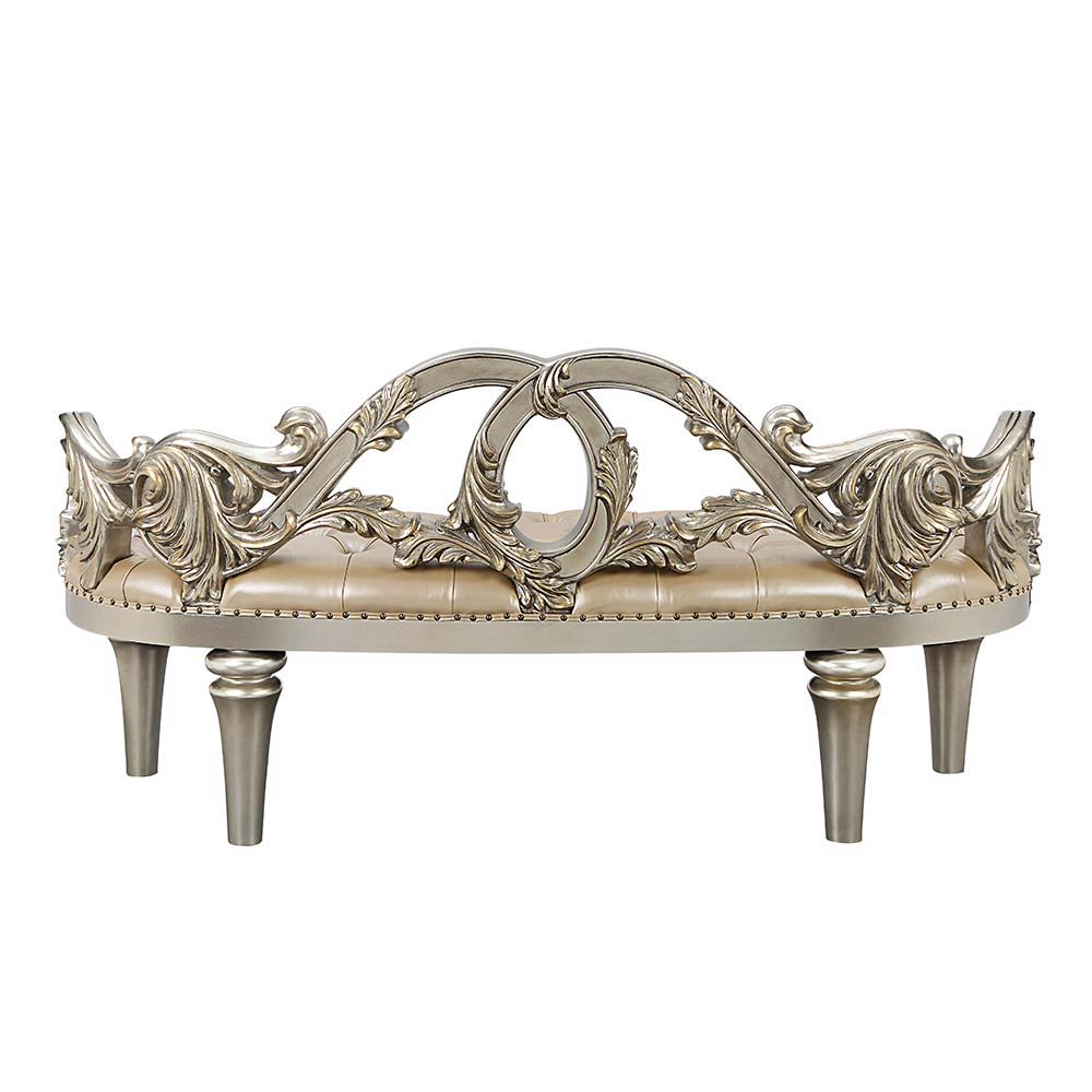 Danae - Bench - Champagne Synthetic Leather & Gold, beige, view 3