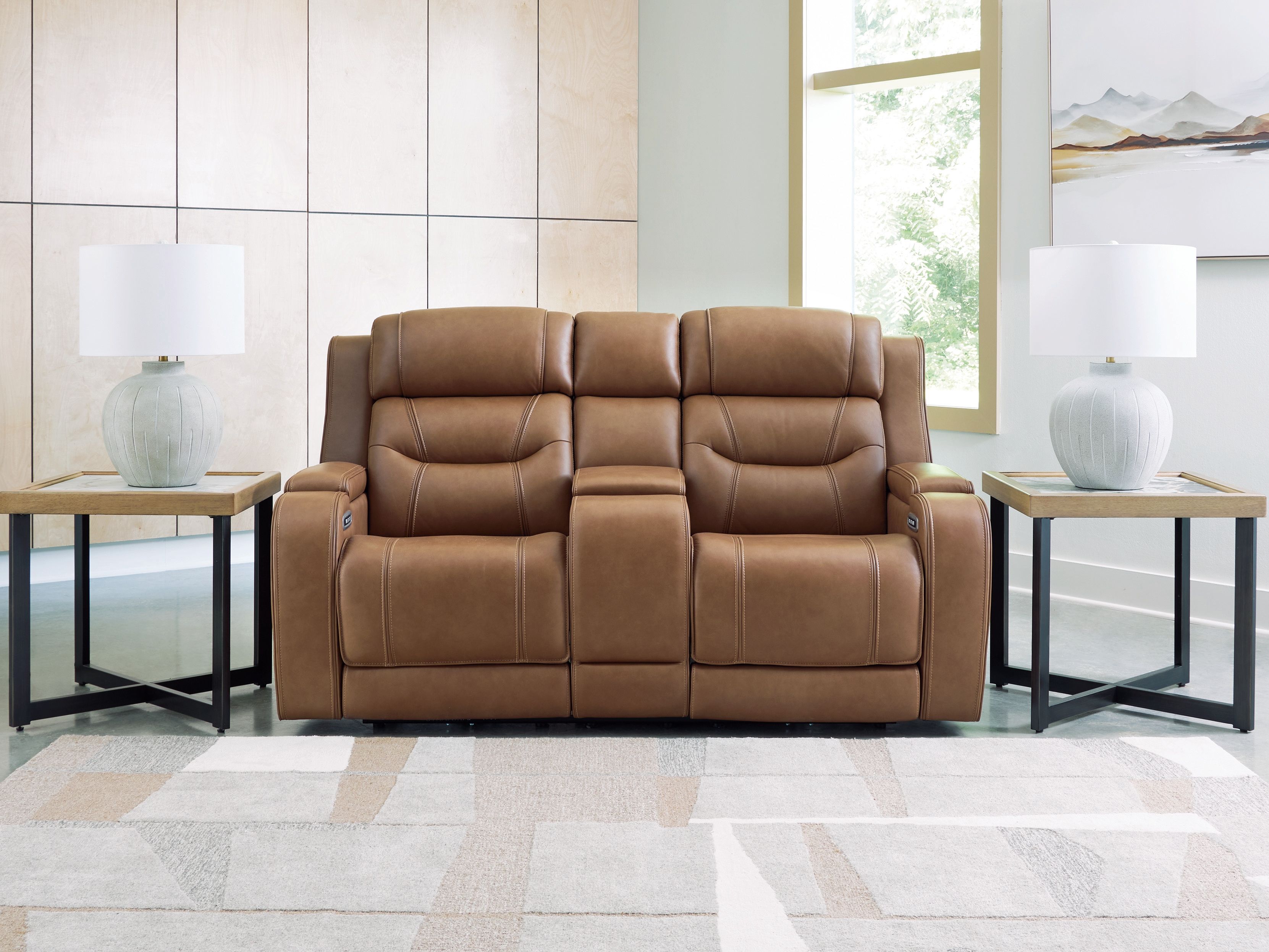 Ashley Furniture Knightington - Power Reclining Loveseat With Audio Console - Caramel - Image 2