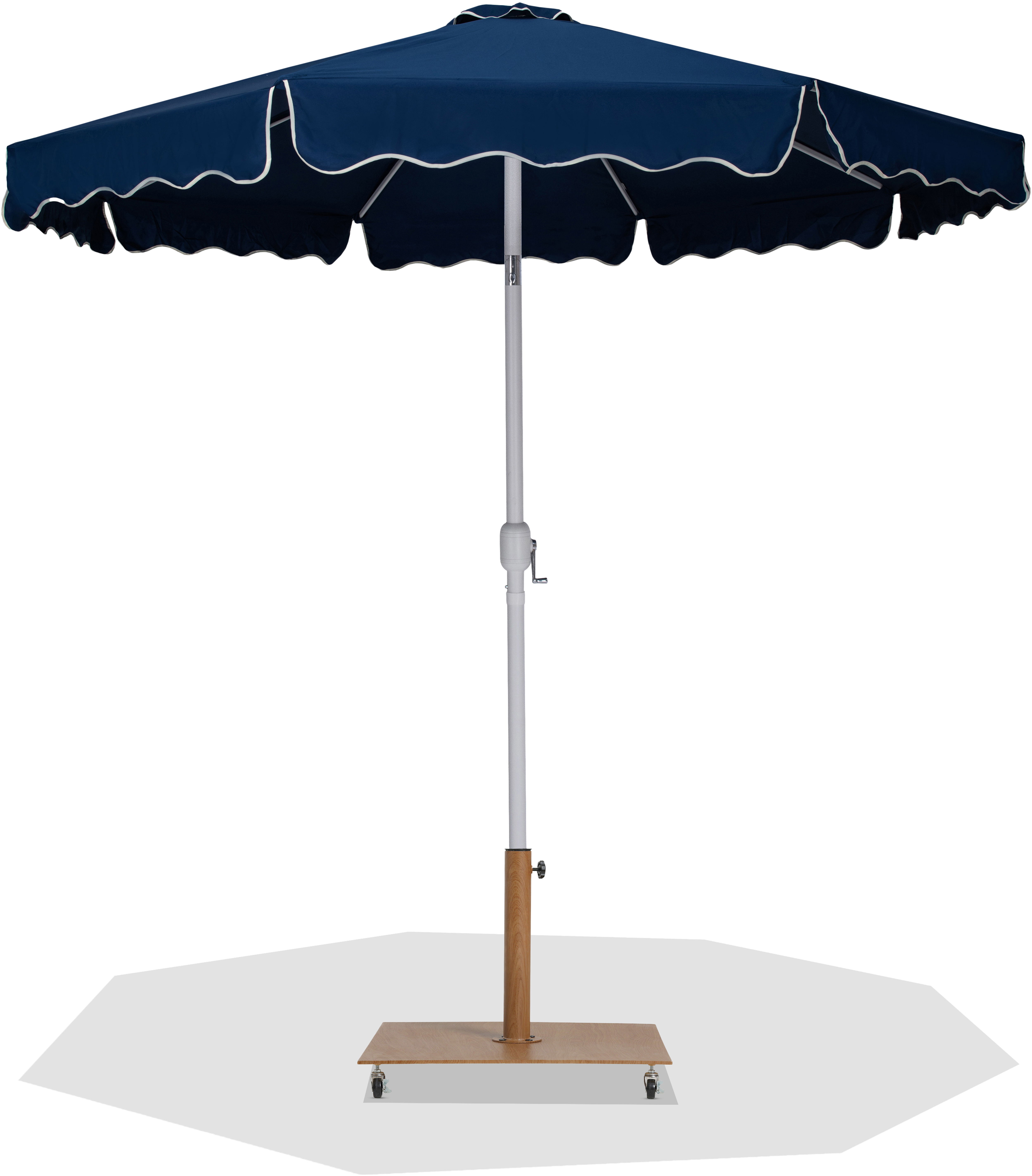 Amalfi - Fabric With Cream Piping Aluminum Patio Umbrella With Teak Base / White Pole - Navy