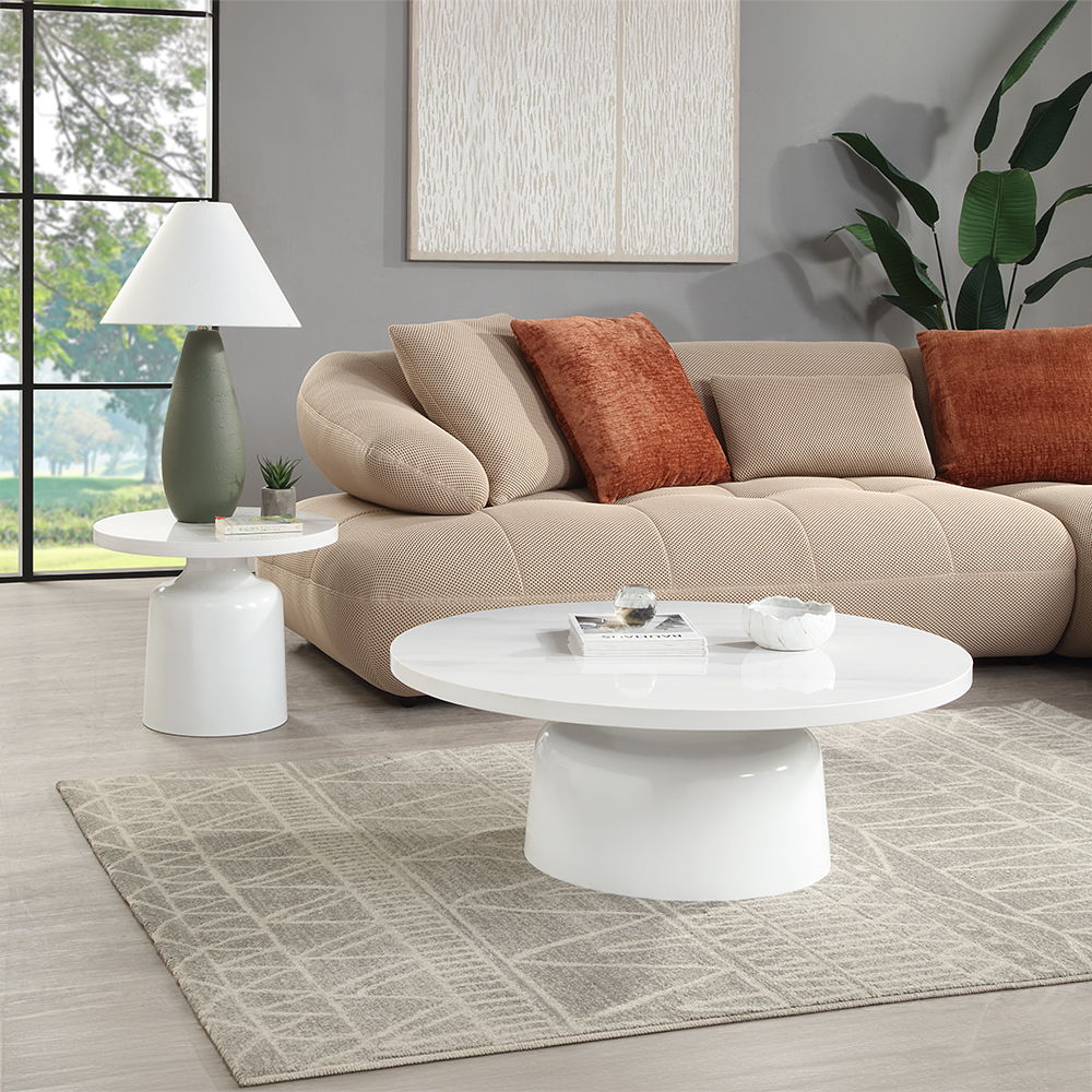 Zaid - End Table - Engineering Marble & White High Gloss, white
