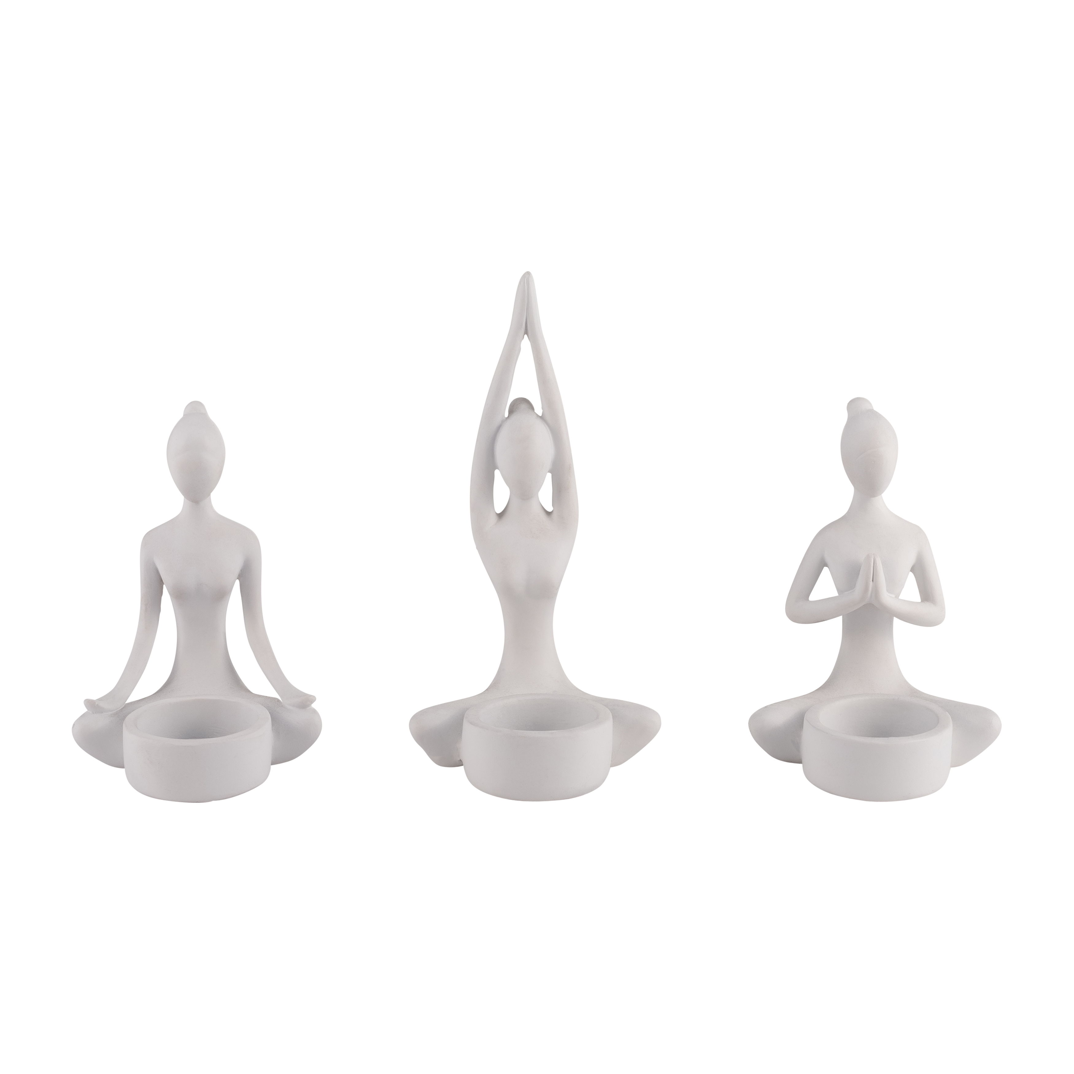 (Set of 3) 7\" Resin Yoga Women Tealight Holder - White