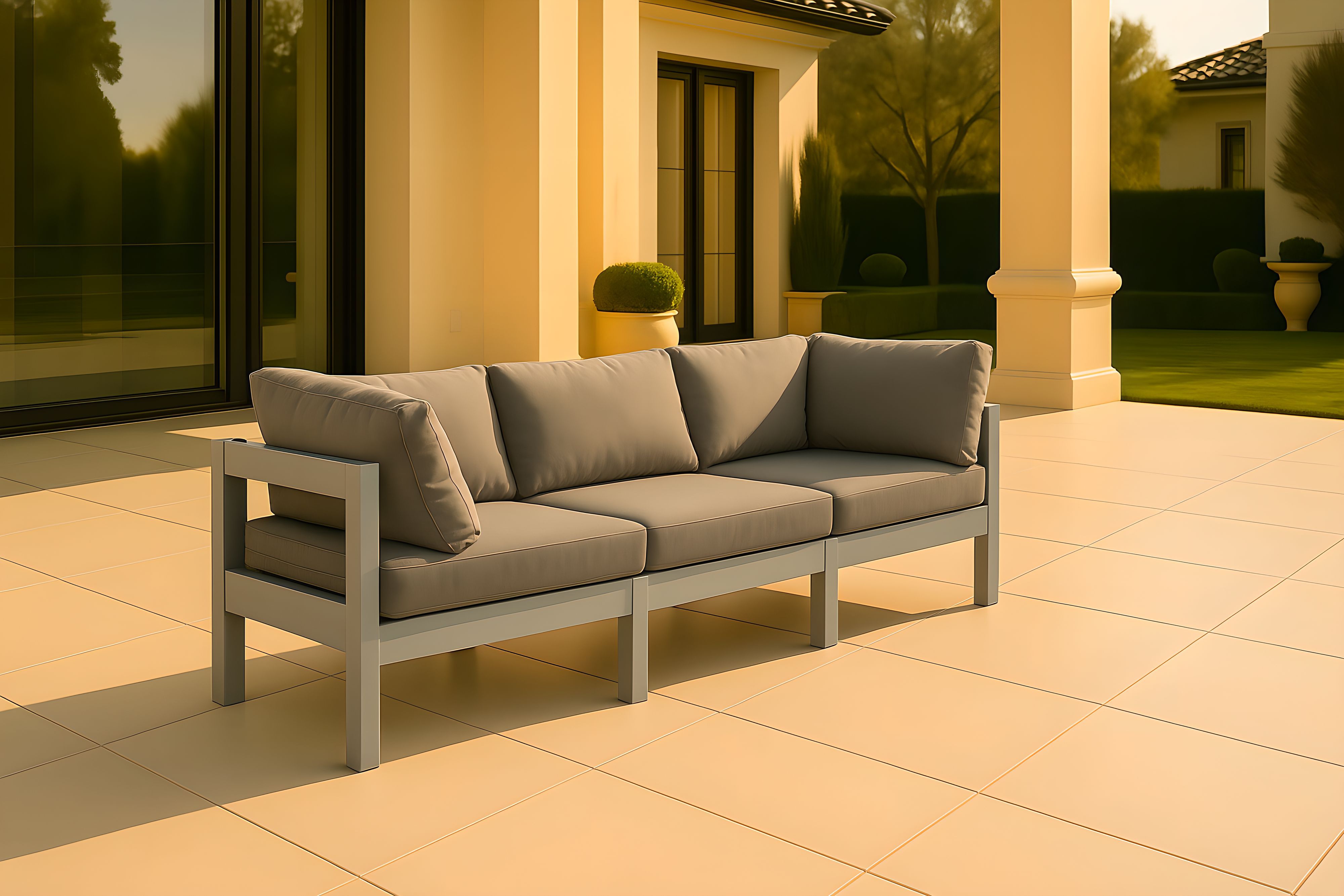 Nizuc - Outdoor Patio 3 Piece Modular Sofa With White Frame - Gray