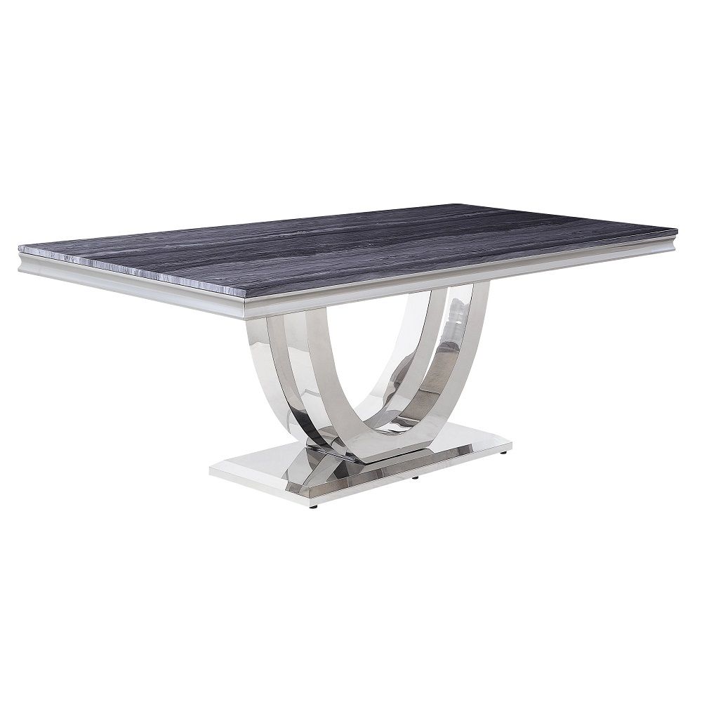 Cambrie - Dining Table With Engineered Stone Top - Engineered Stone Top & Mirrored Silver, silver