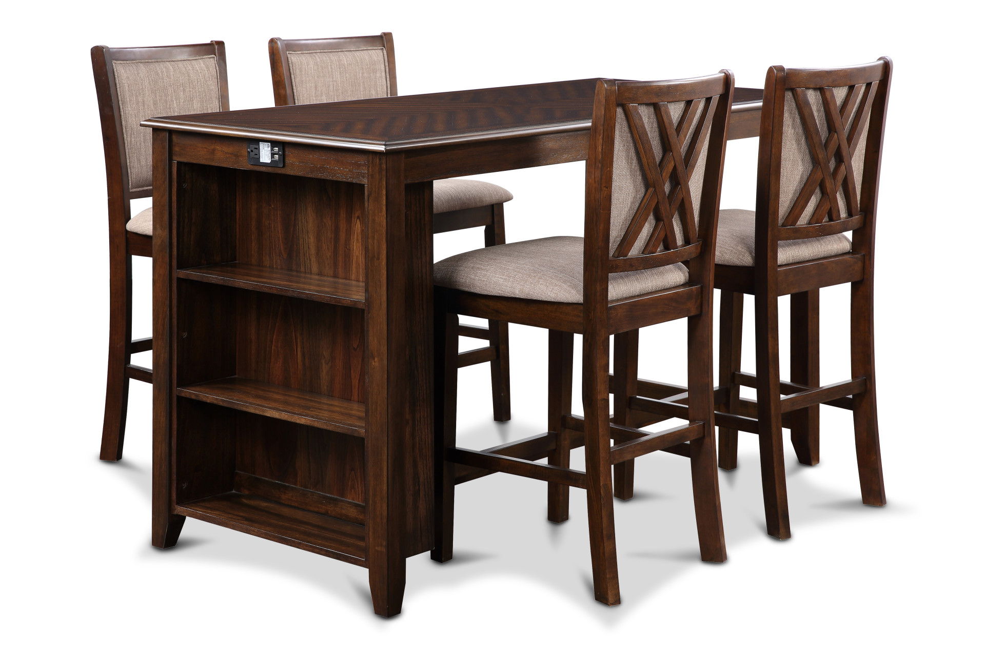 Amy - 5 Piece Counter Dining Set (Table With Storage & 4 Chairs) - Cherry