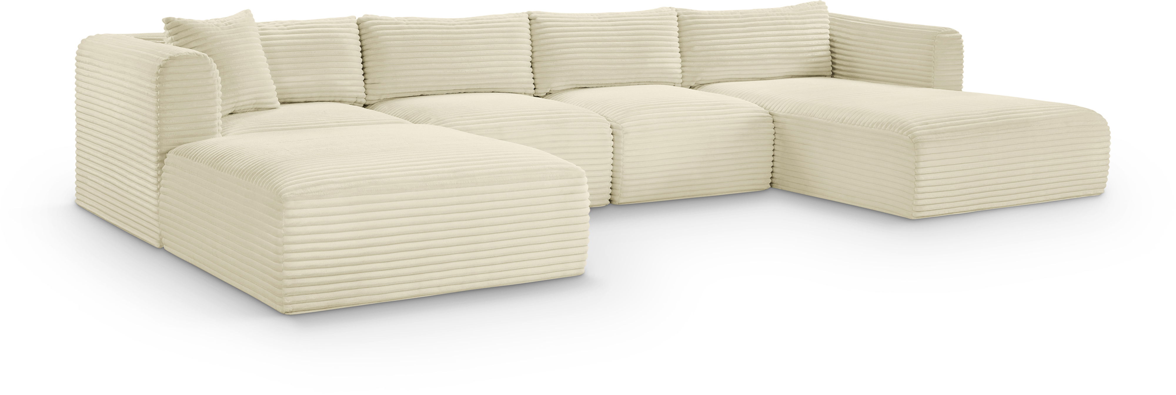 Shaggy - 5 Piece Modular Sectional With Chaise And Ottoman - Cream
