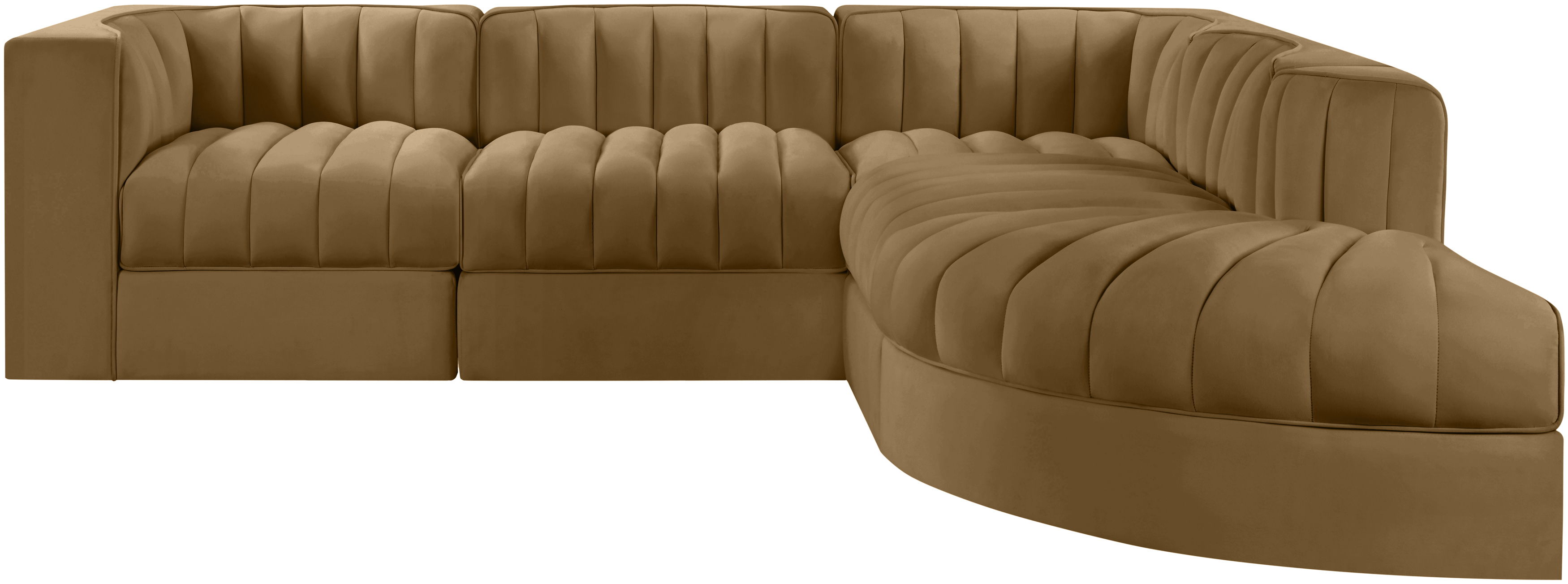 Rummi - Velvet Performance Fabric Upholstered 5 Piece Modular Sectional - Saddle