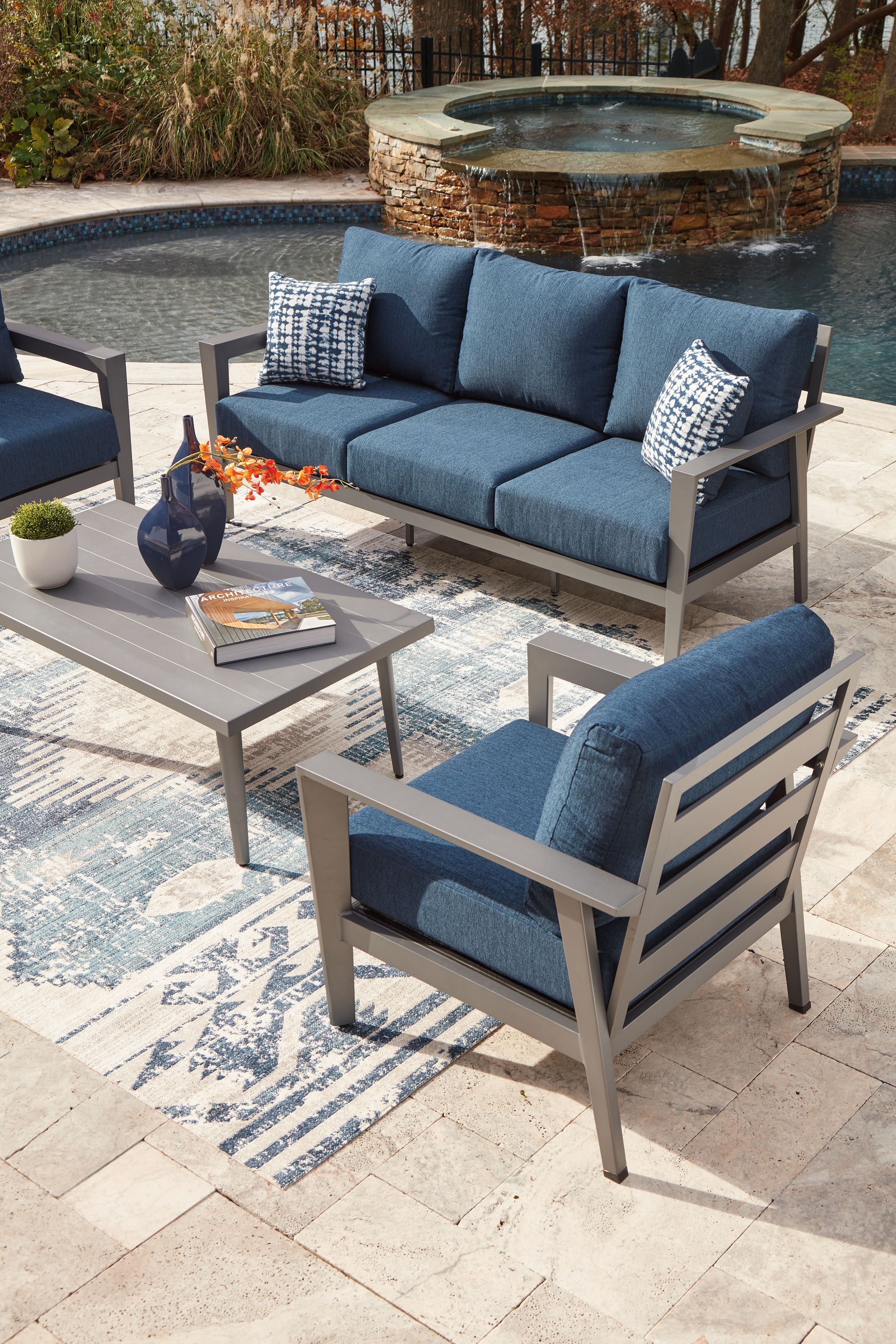 Ashley Furniture Gali - Sofa / Chairs / Table Set (Set of 4) - Gray / Blue - Image 13