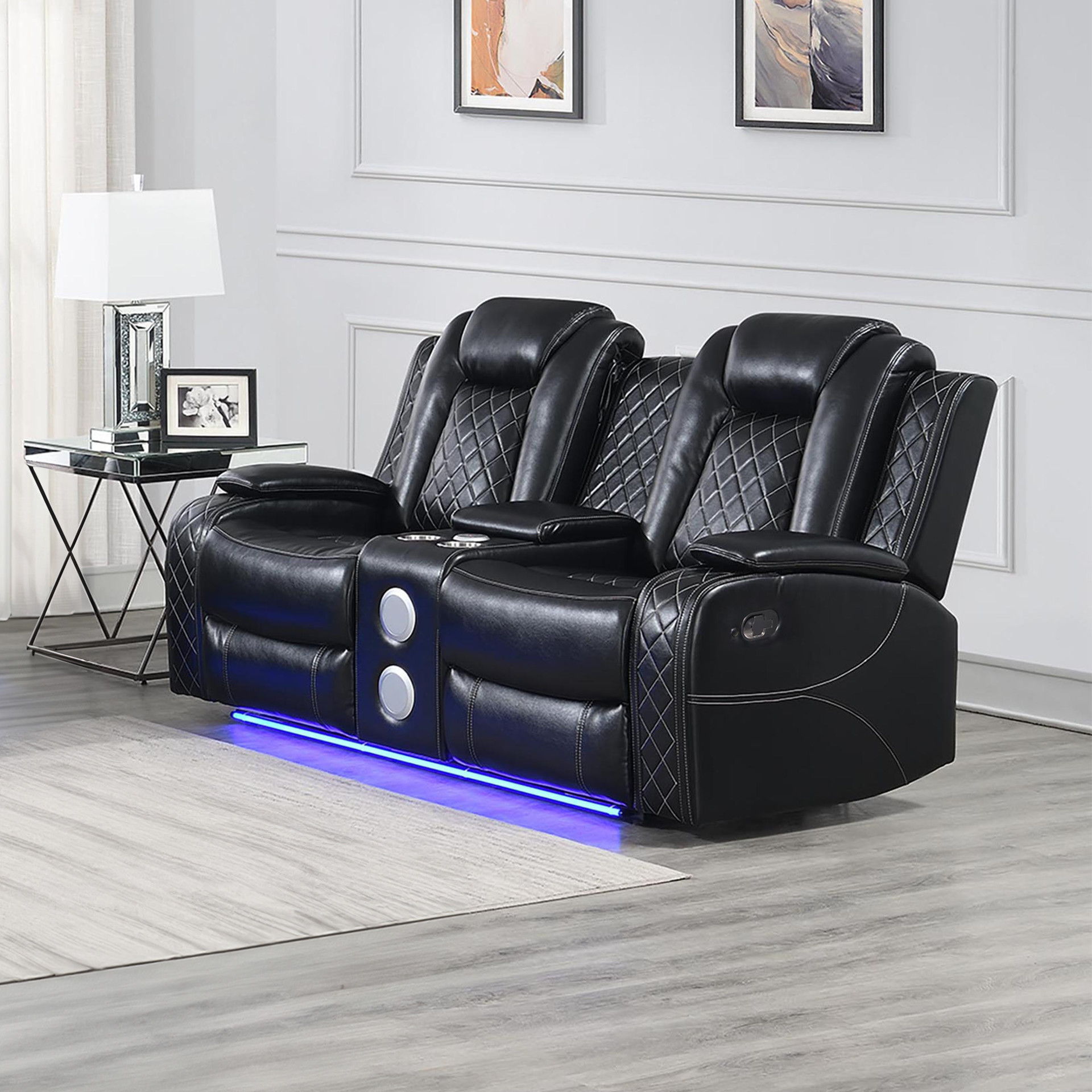 Orion II - Console Loveseat With Dual Recliners - Black, black
