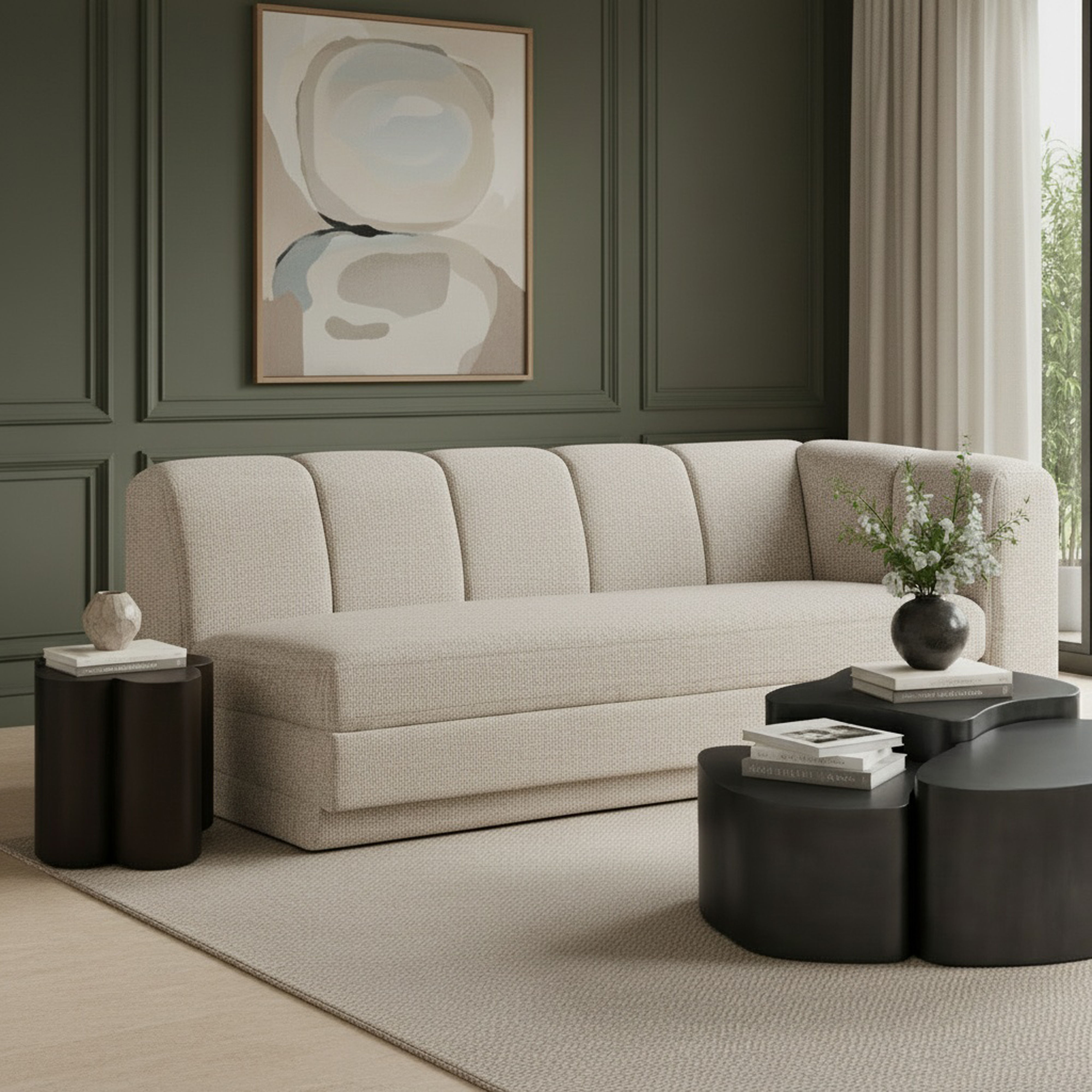 Modari - Fabric Upholstered Right Arm Sofa - Beige