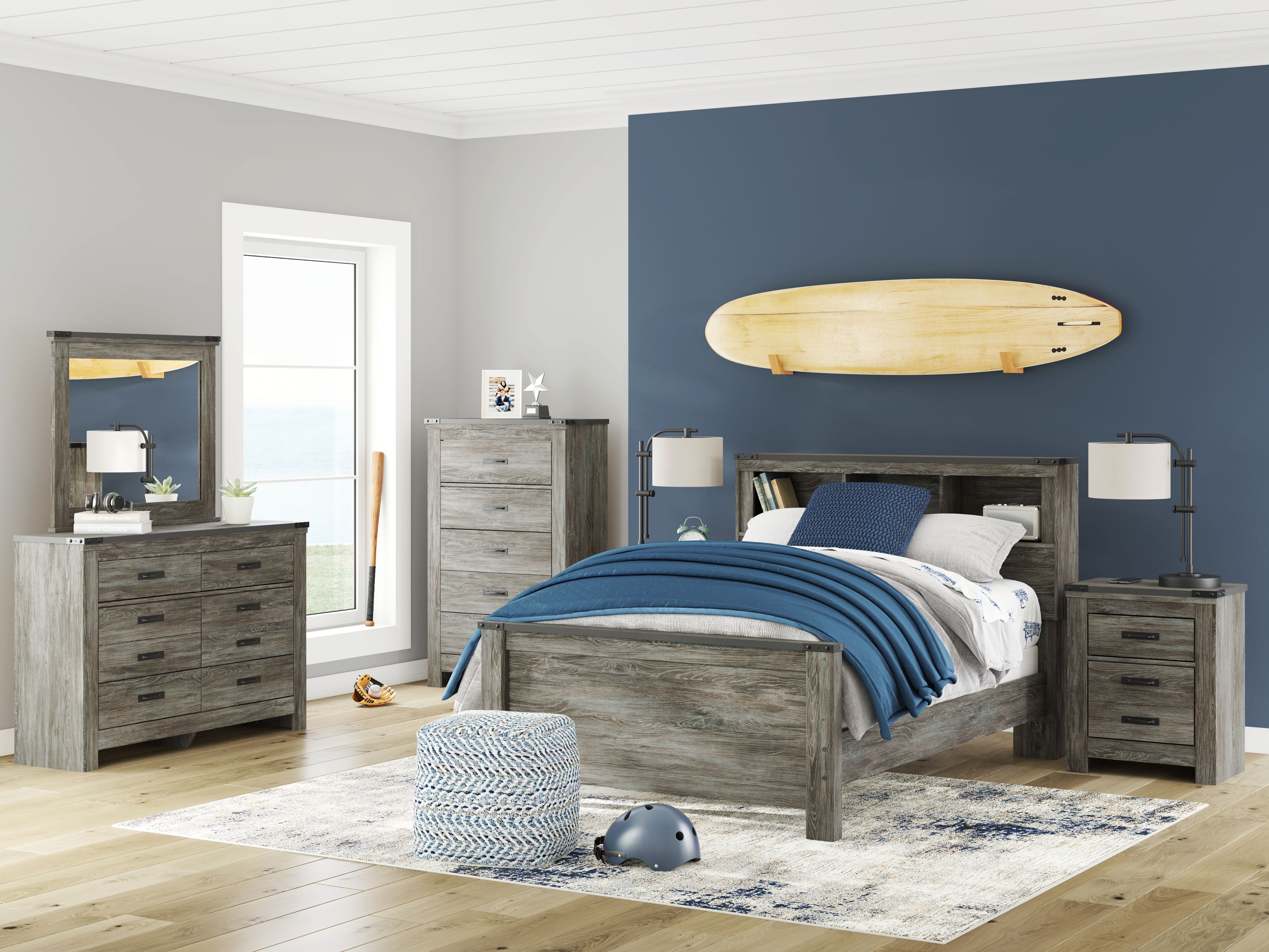 Full · 5 Pc · Dresser, Mirror, Full Bookcase Panel Bed