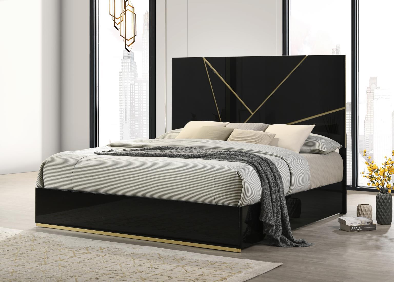 B120 - Line Queen Bed - Black / Gold
