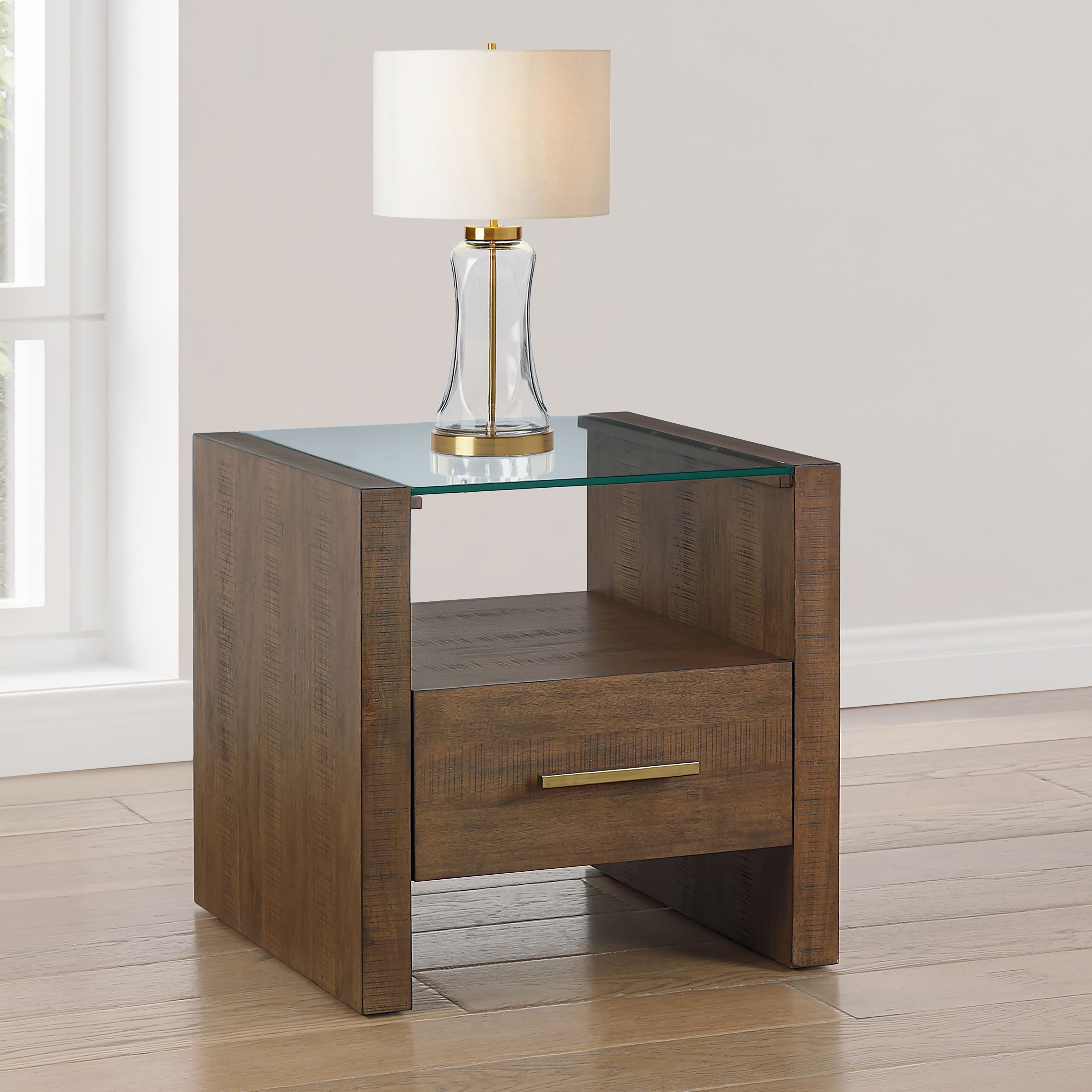 Garland - Glass Top End Table - Brown