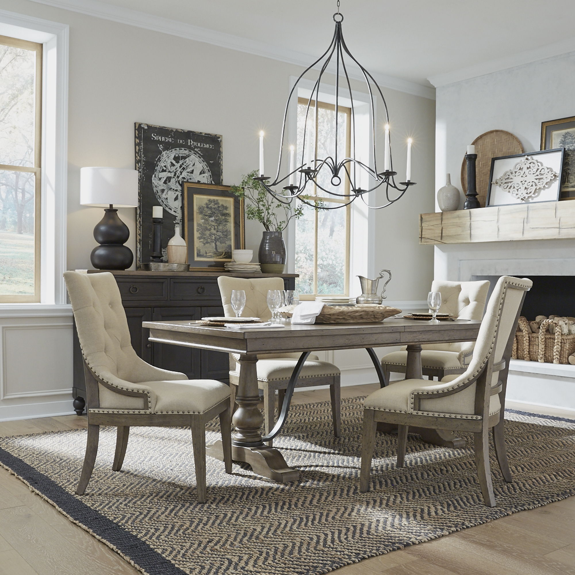 Liberty Furniture Americana Farmhouse - 5 Piece Trestle Table Set - Light Brown