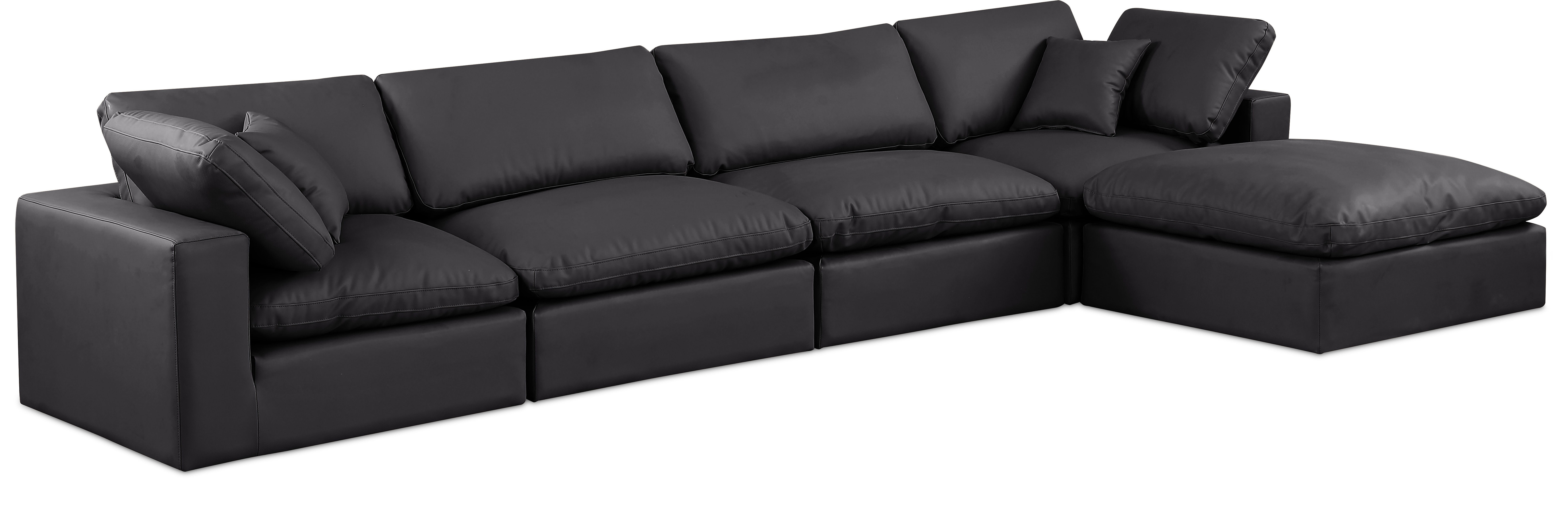 Comfy - 5 Piece Faux Leather Modular Sectional With Chaise - Charcoal