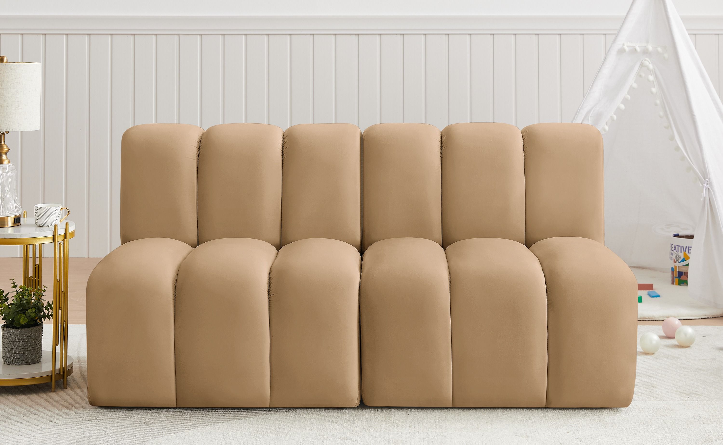 Arc - Velvet 2 Pieces Modular Sofa - Camel