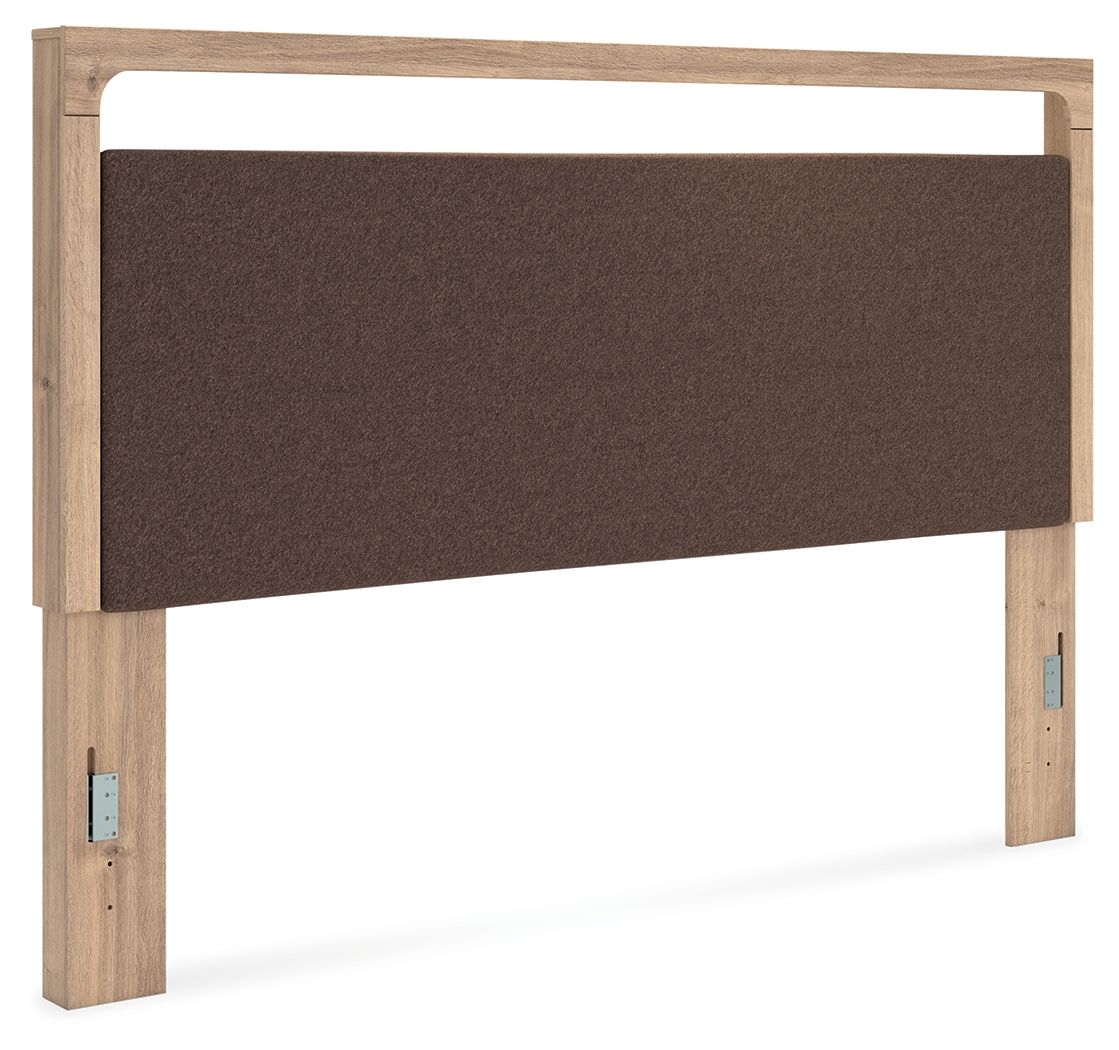 Kinlanni – King Upholstered Panel Headboard – Tan / Brown