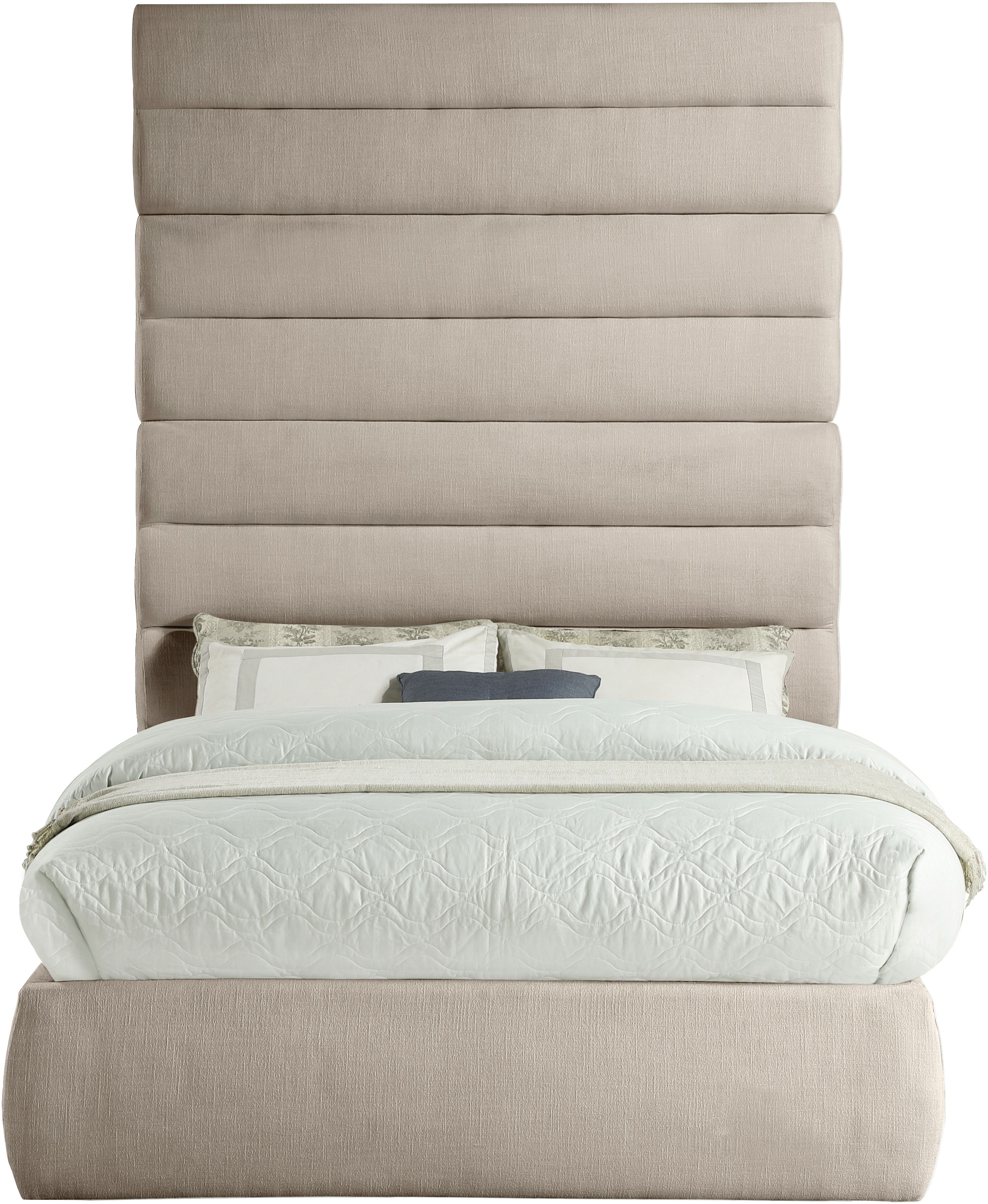 Adam - Linen Fabric Full Bed With 89" Headboard - Beige