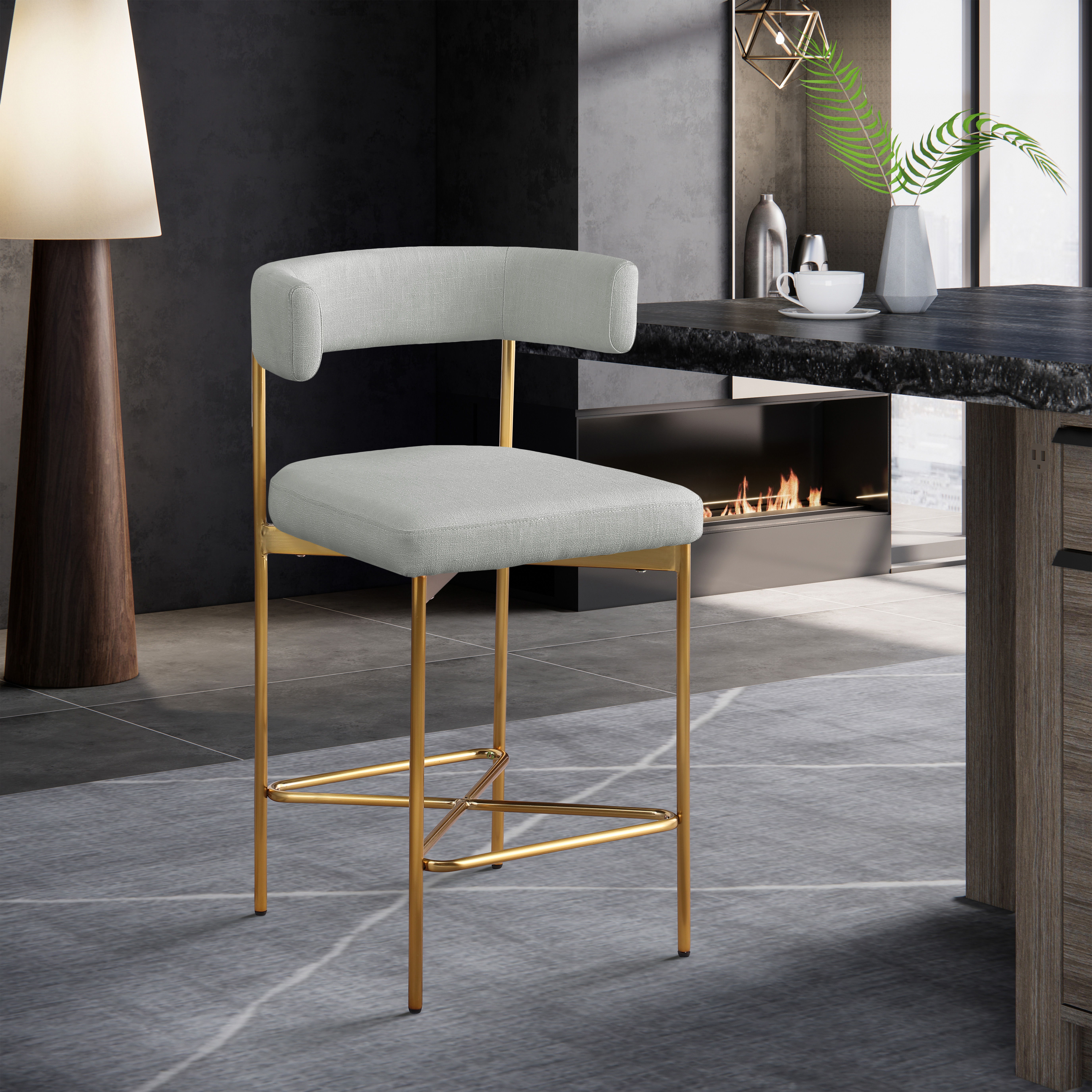 Rivage - Durable Stool With Gold Frame (Set of 2) - Light Gray