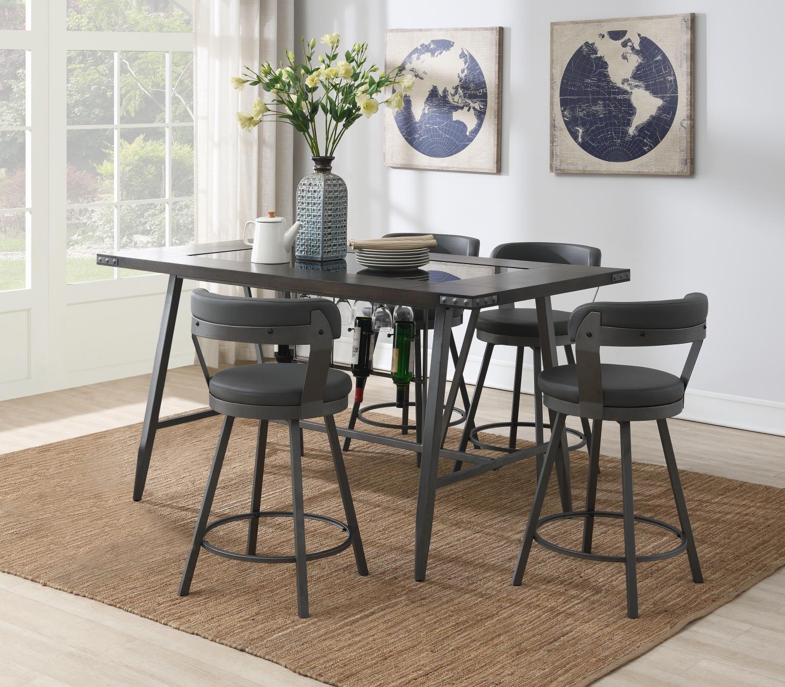 D208 - 5 Piece Dining Room Set (Table, 4 Chairs) - Gray