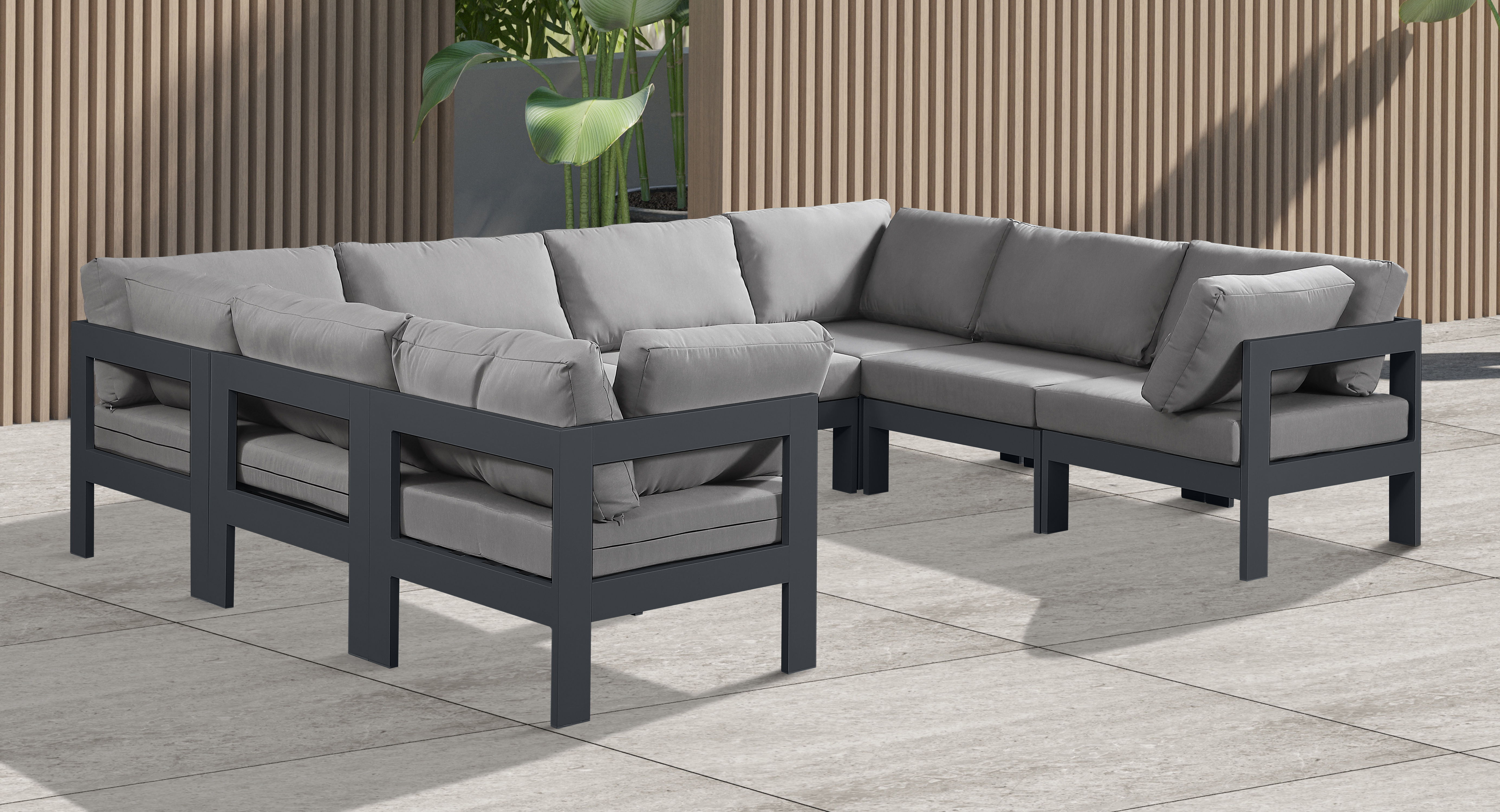 Nizuc - Outdoor Patio 8 Piece Modular U-Shaped Sectional With Gray Frame - Gray