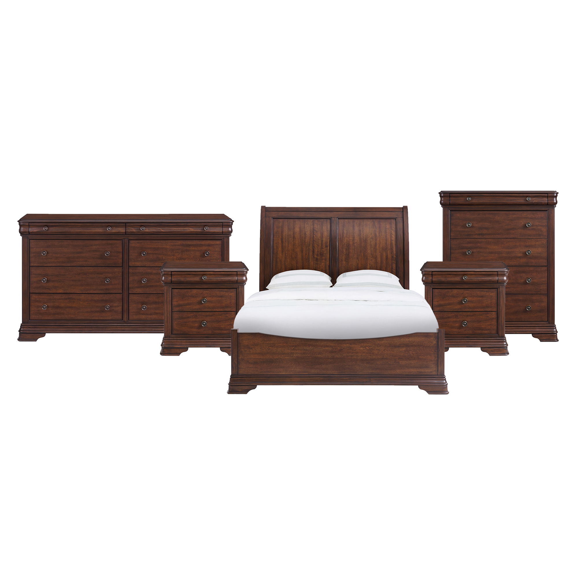 Queen · 5 Pc · Bedroom Set With 2 Nightstands, Dresser & Chest