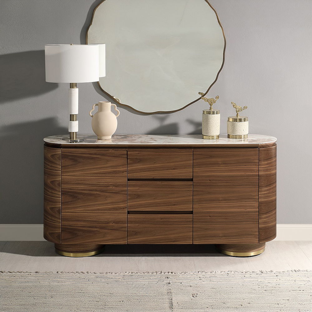 Willene - Server With Ceramic Top - Ceramic Top & Walnut, dark brown