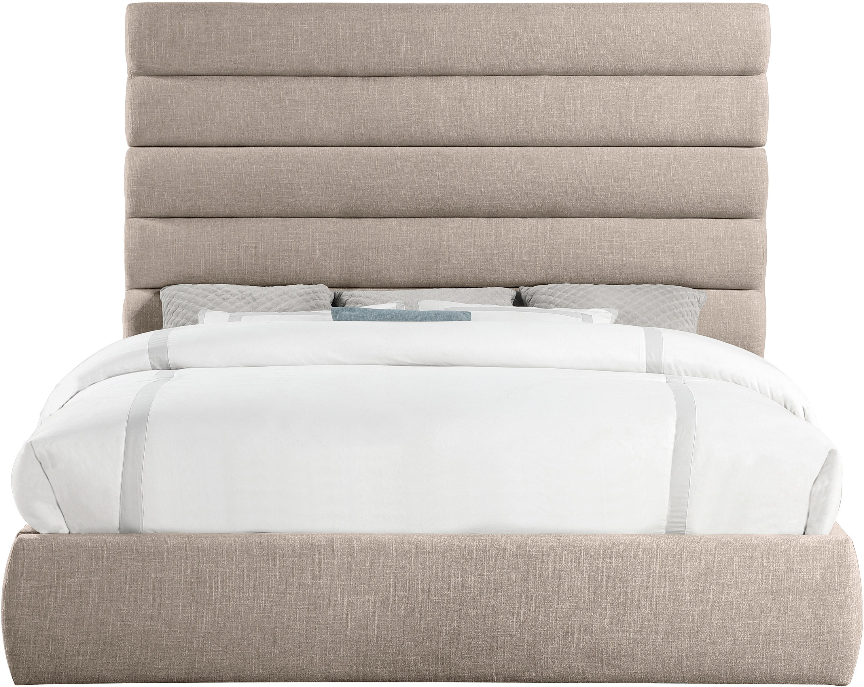 Adam - Linen Fabric King Bed With 70.5" Headboard - Beige
