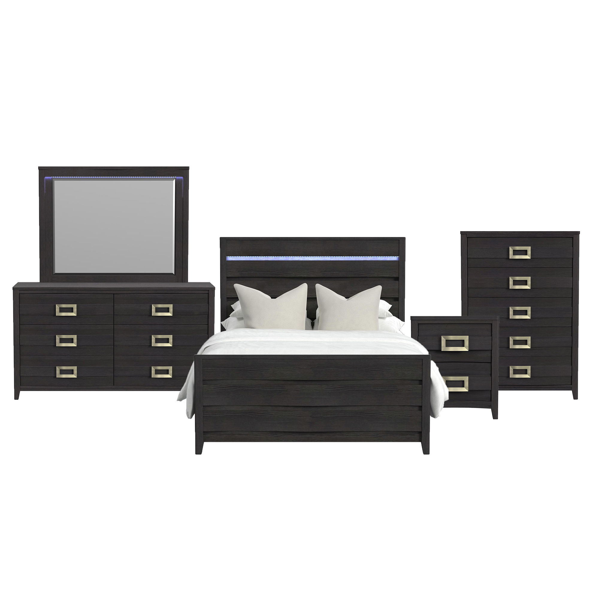 Queen · 5 Pc · Bedroom Set With LED