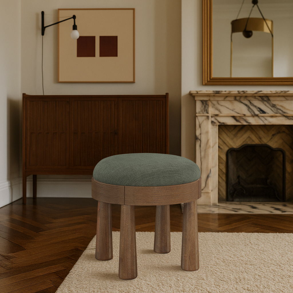 Larea - Linen Textured Fabric Upholstered Ottoman - Olive