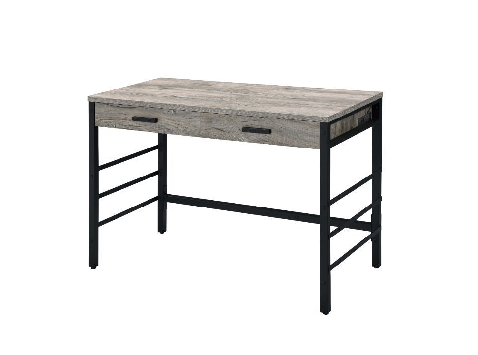 Disho - Writing Desk With USB - Light Weathered Oak & Black, dark gray