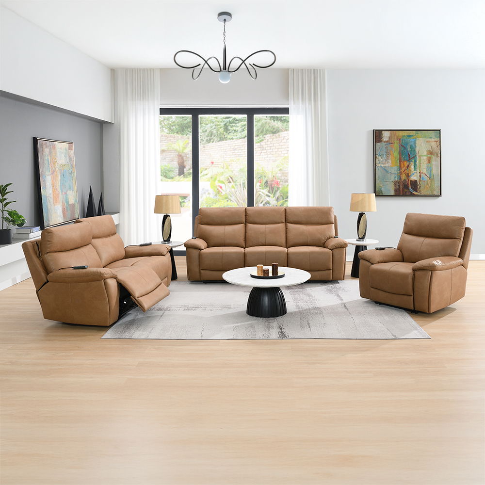 Chavis - Power Motion Loveseat With USB & Power Headrest - Brown, light brown, view 2