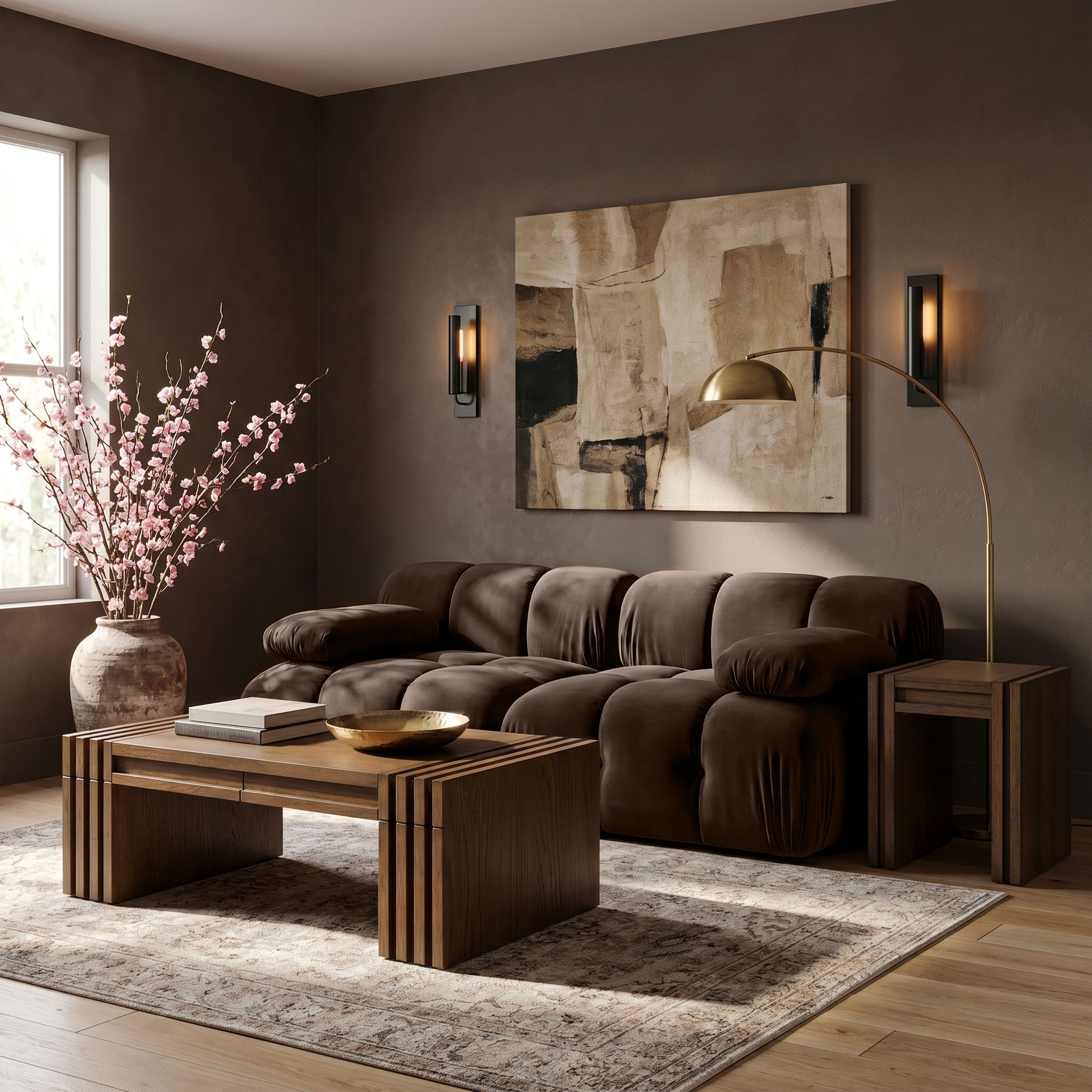 Orin - Velvet Performance Fabric Upholstered 2 Piece Modular Sofa - Brown