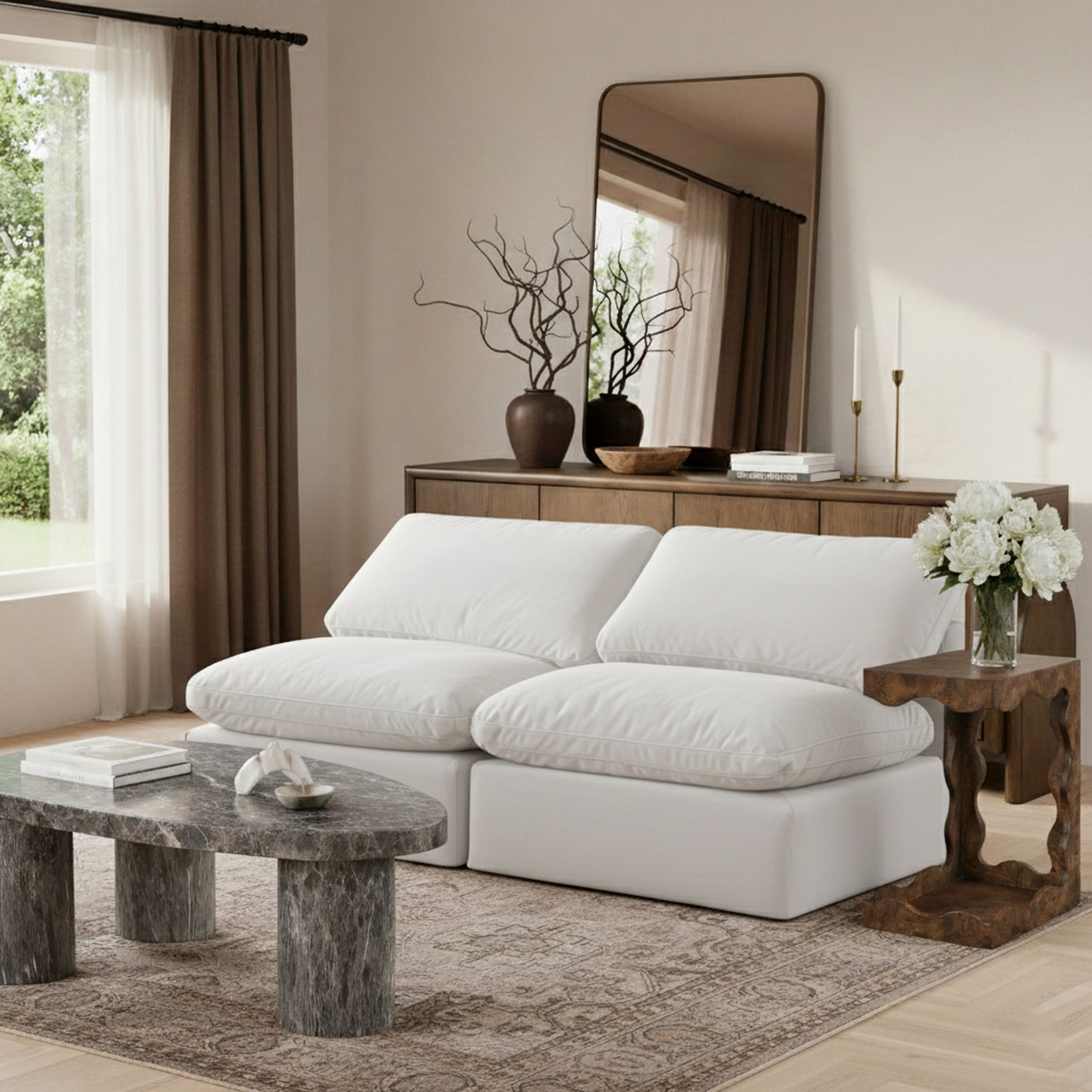 Indulge - Velvet 2 Piece Modular Armless Sofa - White