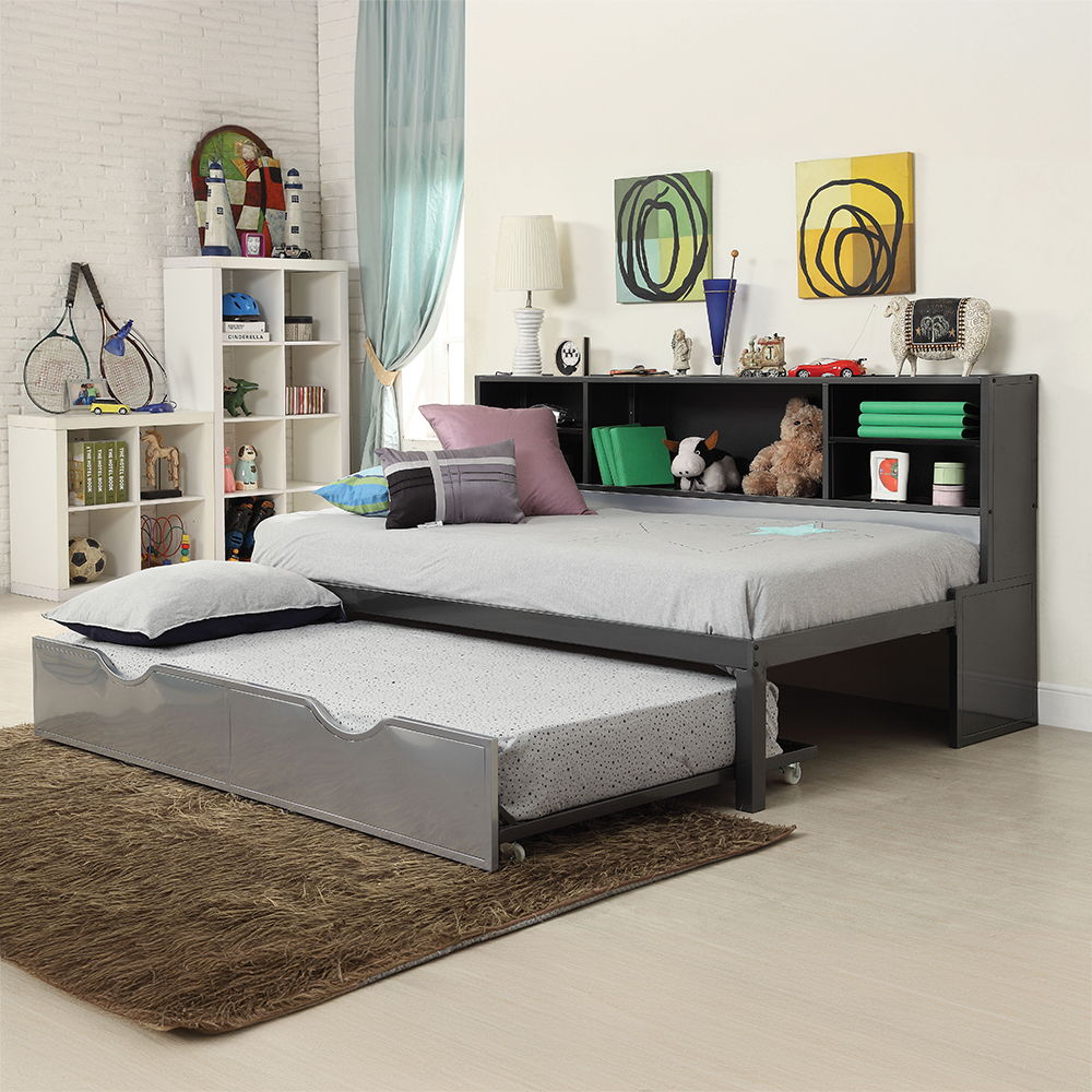Renell - Twin Bed With Trundle & Storage - Black & Silver, black