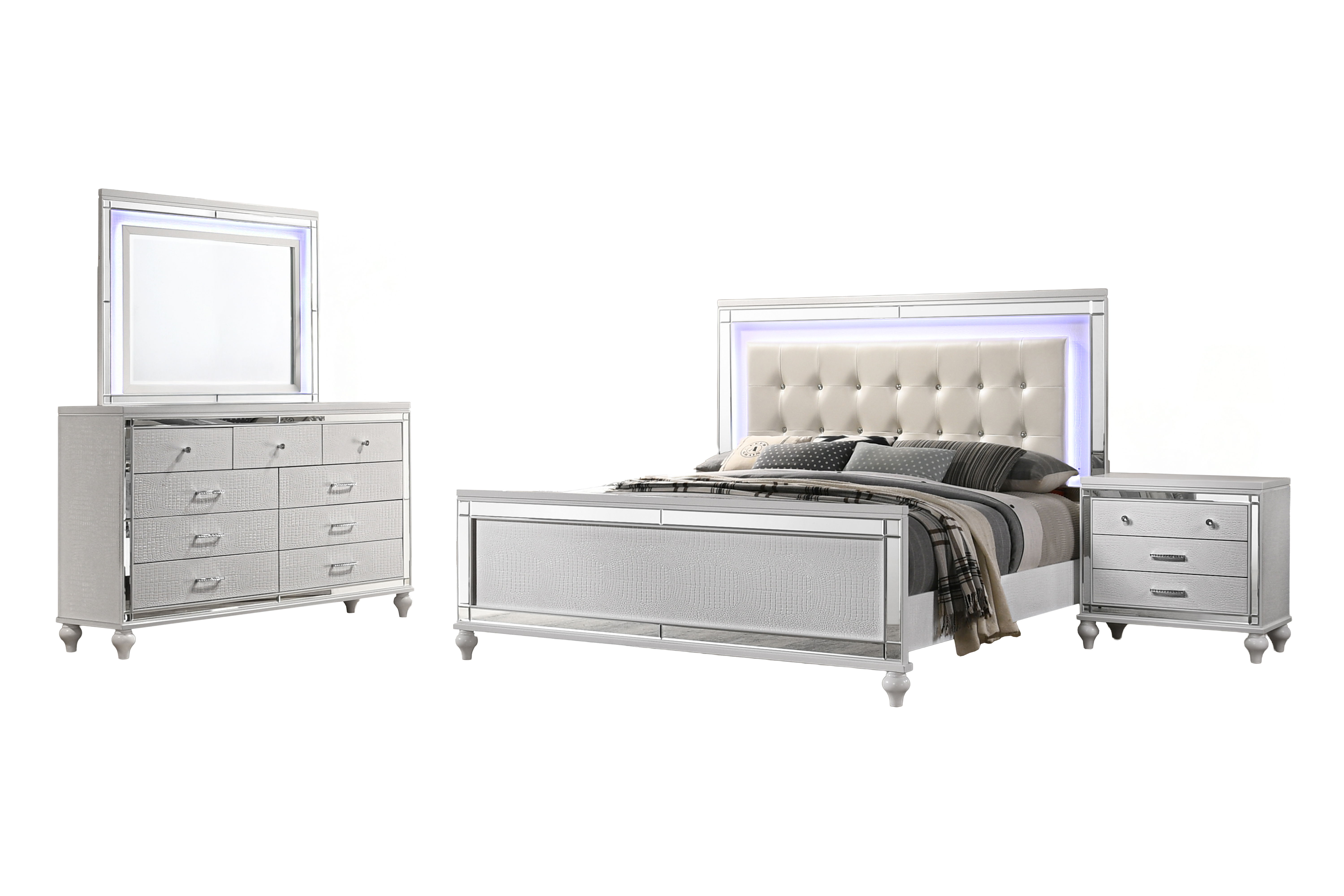 King · 4 Pc · Bed, Dresser, Mirror, Nightstand