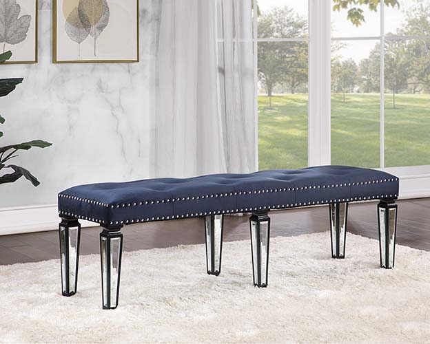 Varian II - Bench - Mirrored, Dark Navy Velvet & Black & Sliver, black